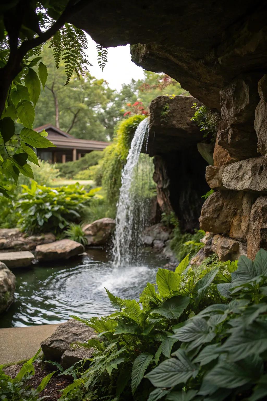 A hidden grotto waterfall extends a mysterious and magical haven.