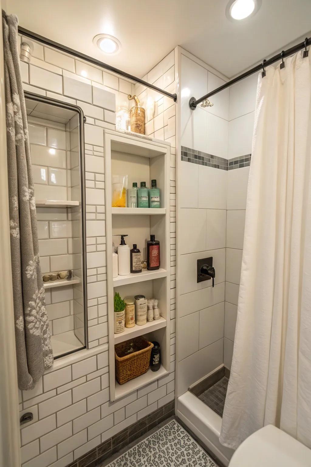 Integrated hollows keep necessities orderly and accessible.