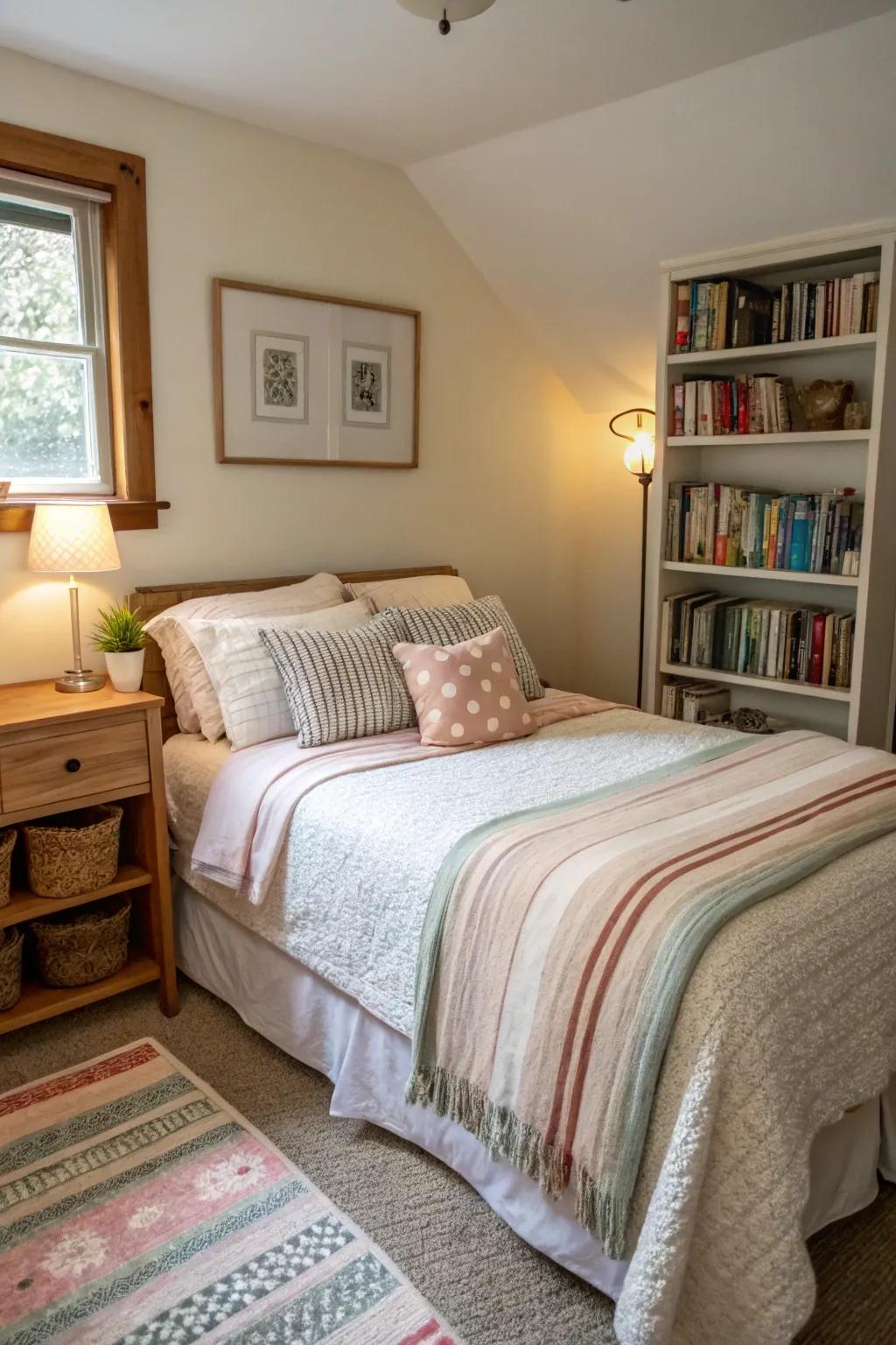 Simple bedding balances comfort and style.