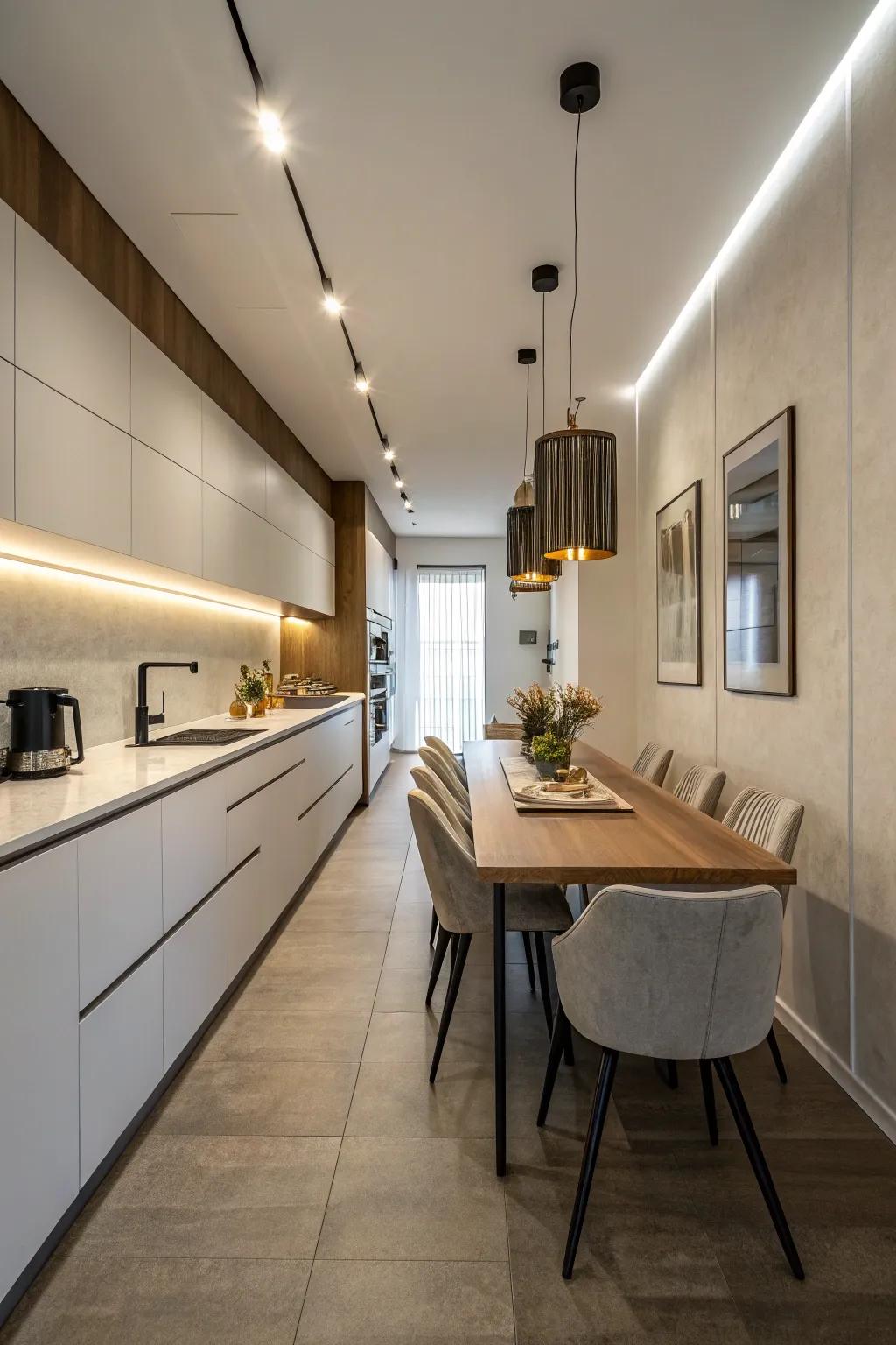 A slender rectangular table integrating seamlessly into tight spaces.