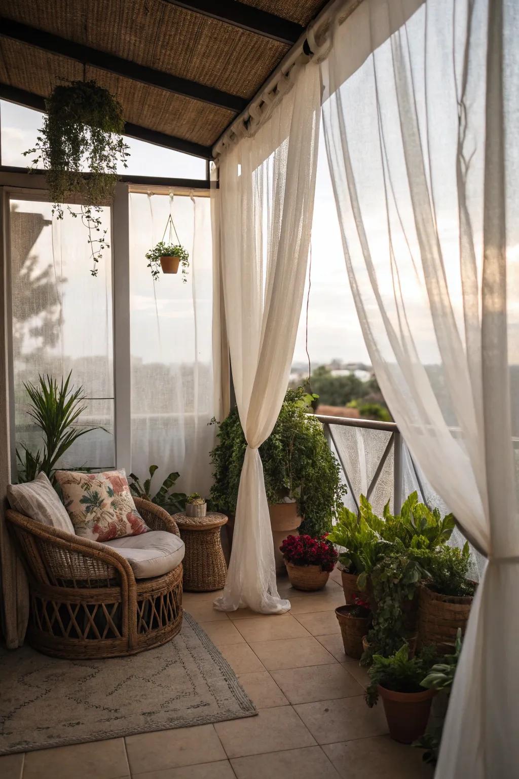 Establish a secluded retreat with elegant drapes or screens.