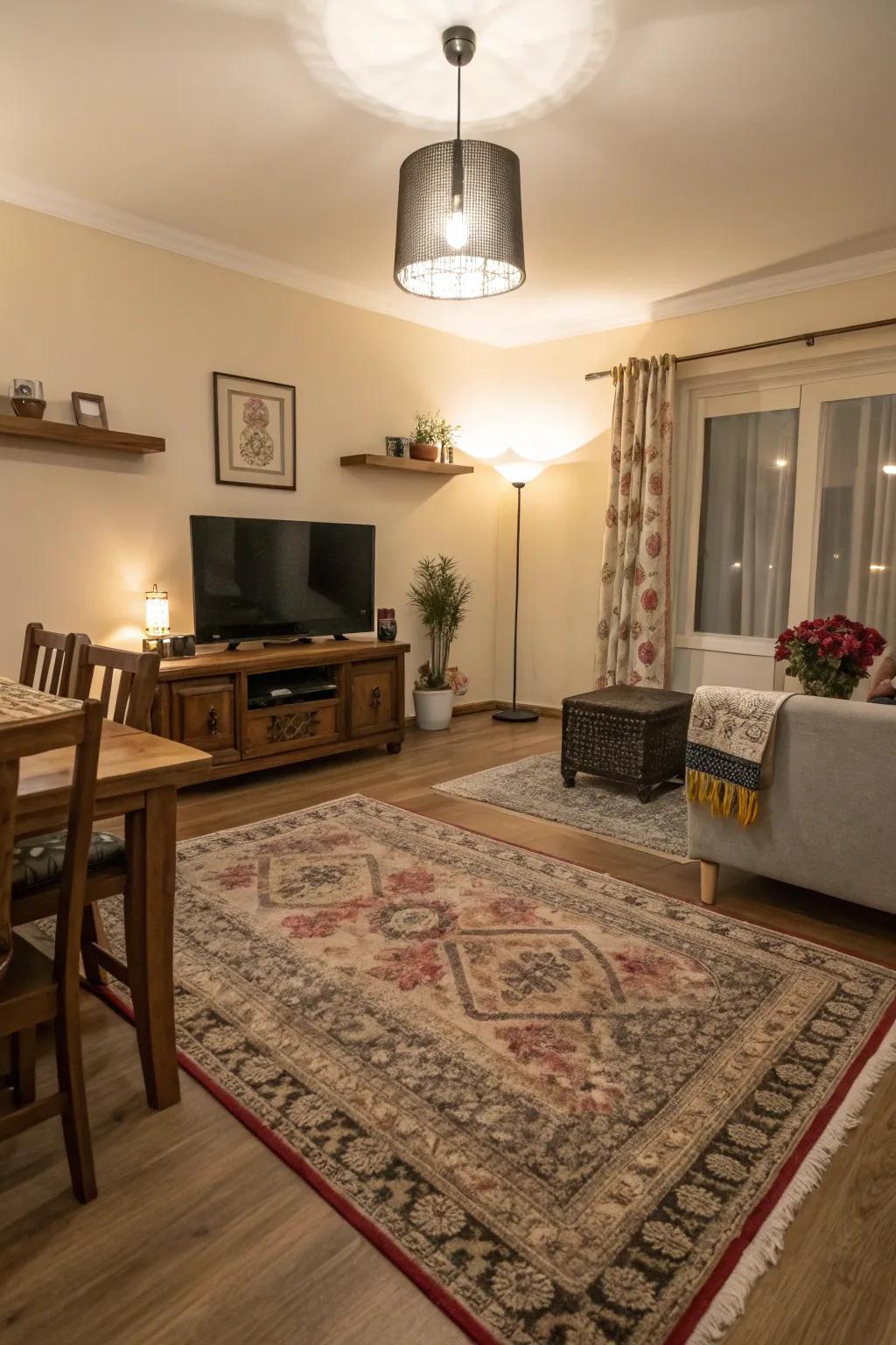 Rugs facilitate the delineation of disparate functional areas.