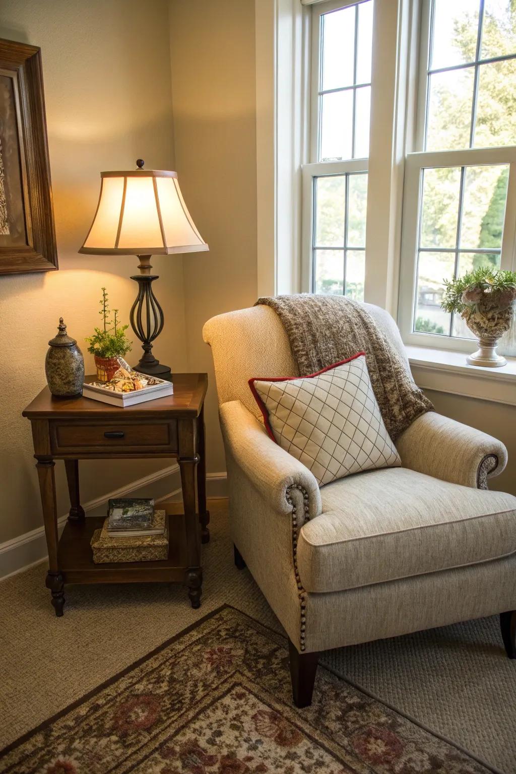 An inviting corner infuses function and appeal to any room.