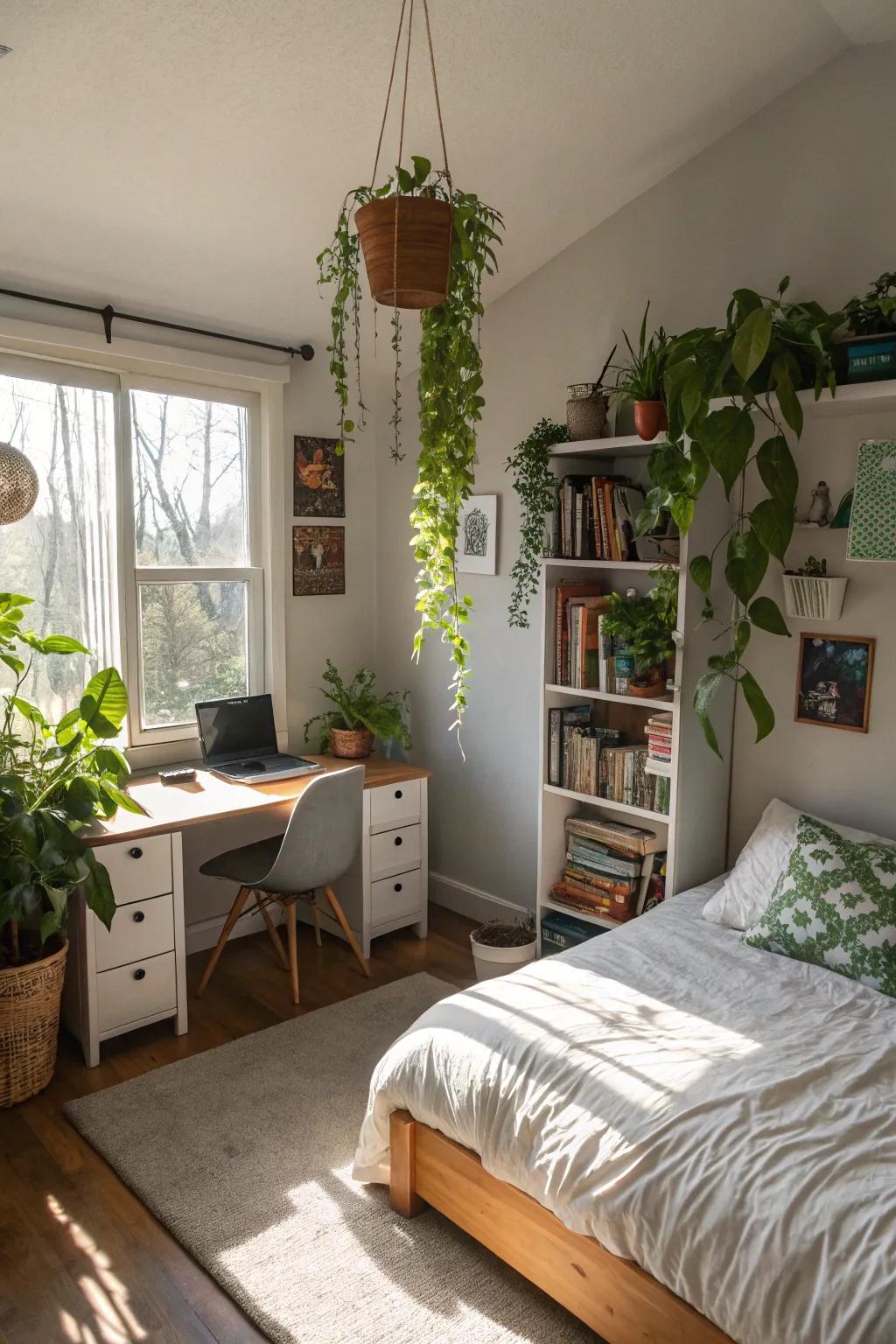 An element of nature through foliage imbues freshness and vitality into the area.