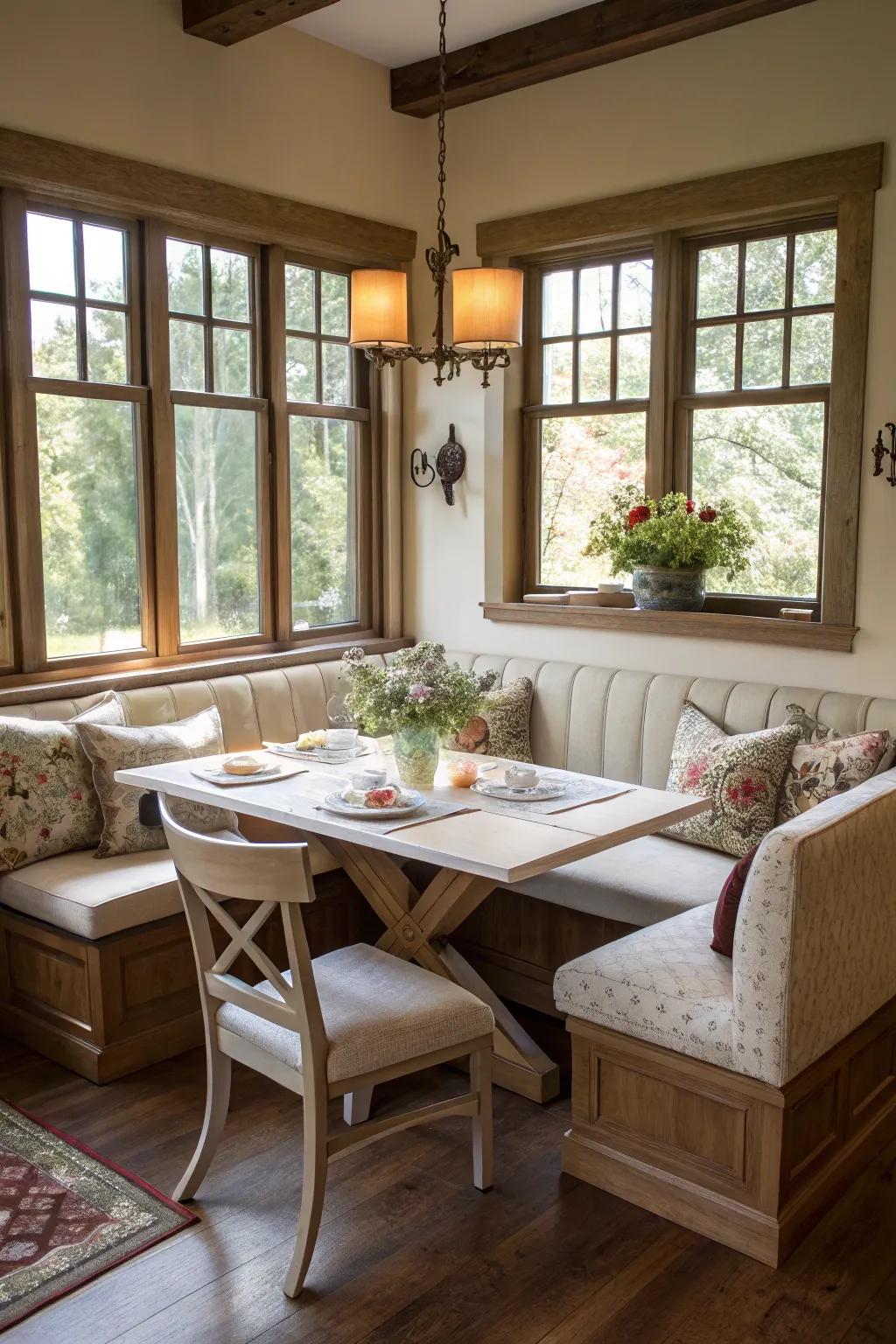 Optimize seating using L-shaped benches.