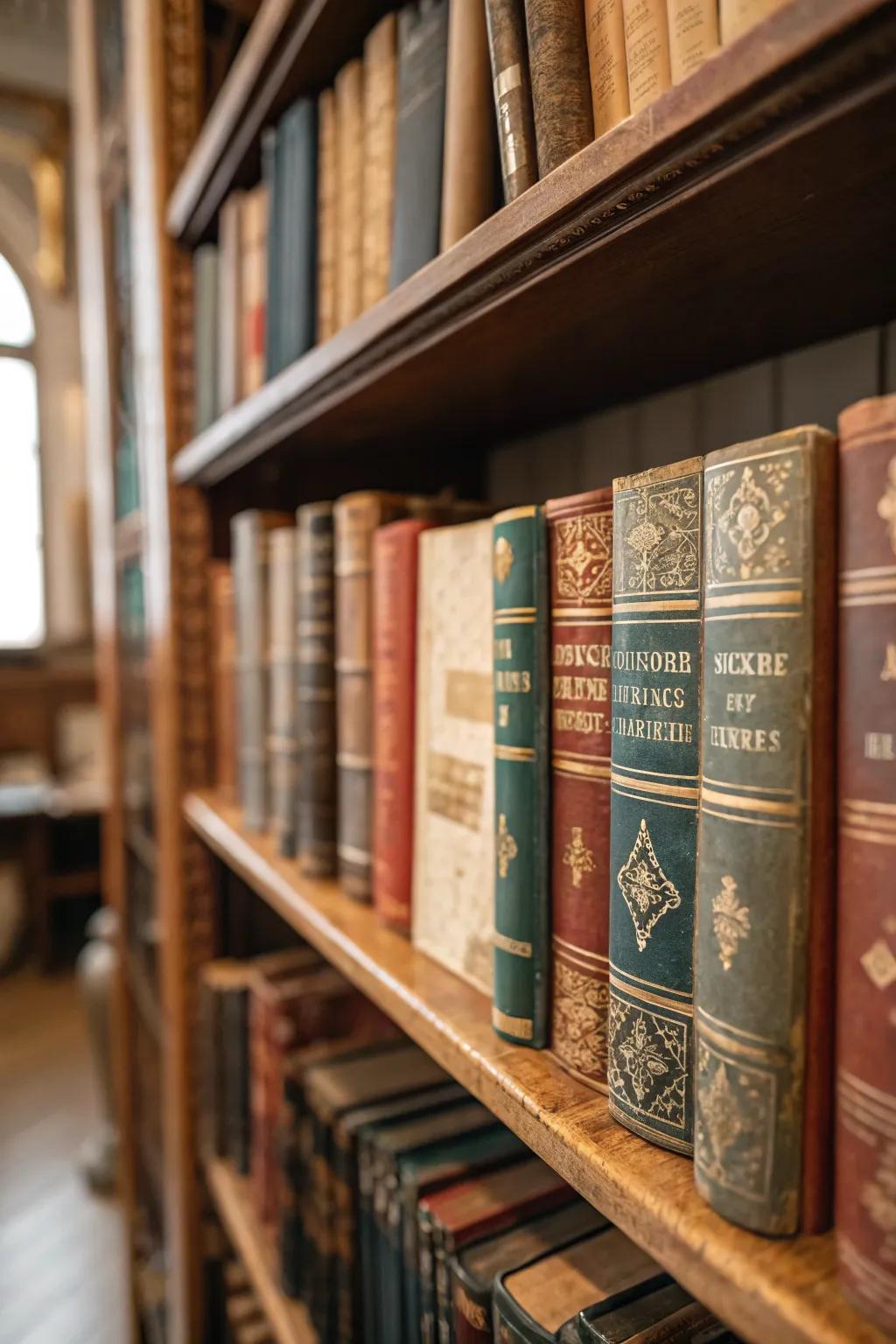 Bookcases filled with vintage books add character and charm.