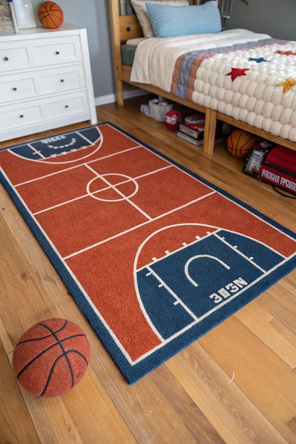 With a sports-inspired floor covering, step onto the field.