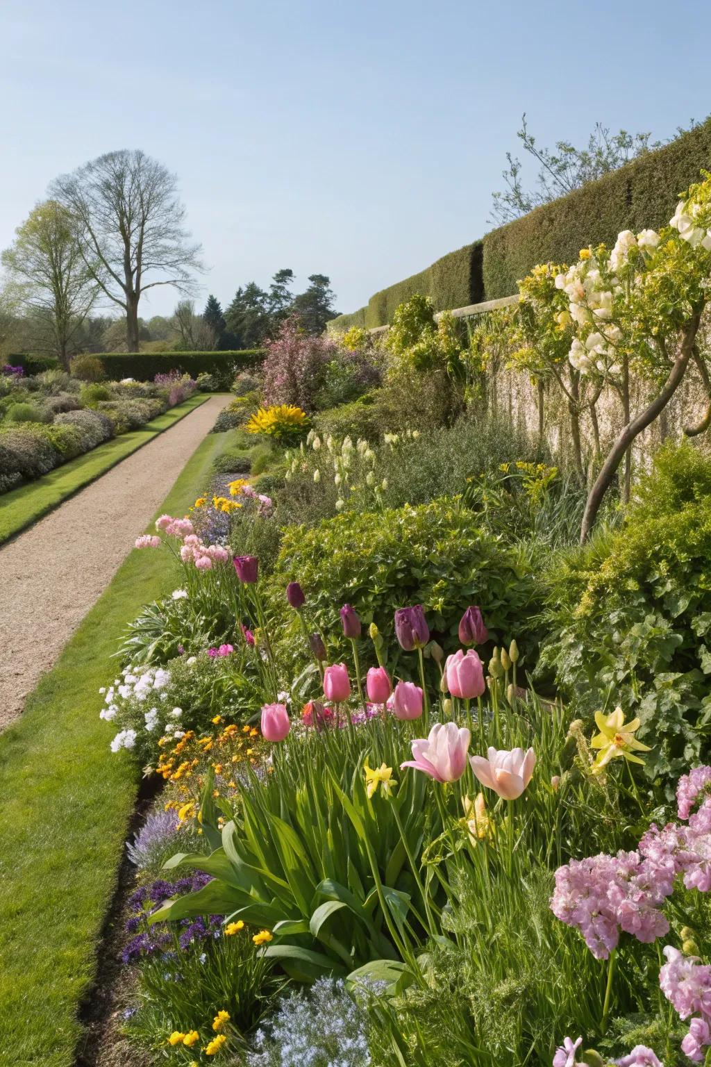 Vegetation prospering in spring guarantees a lush garden exhibition.