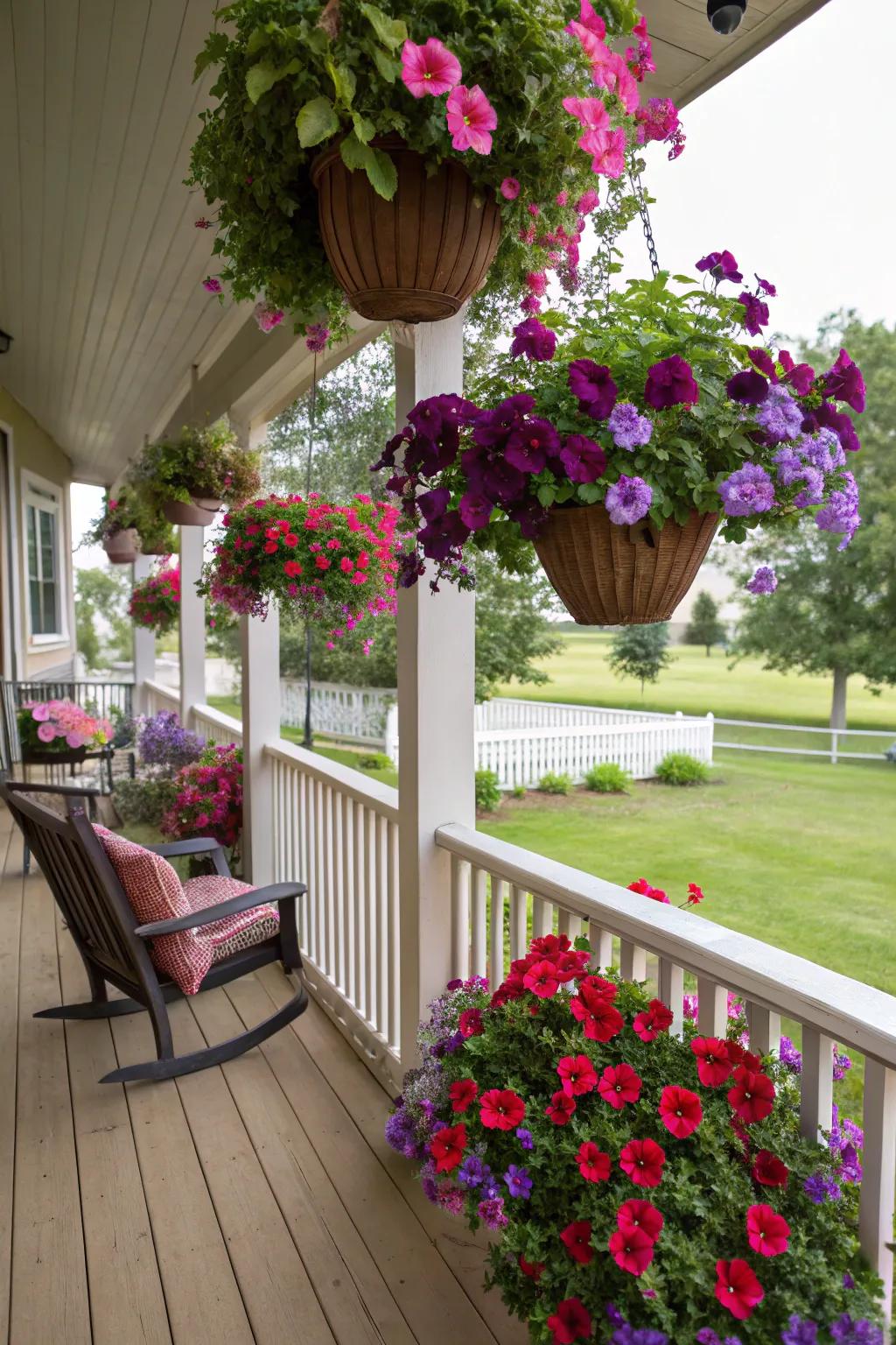 Suspending receptacles contribute vertical magnificence and pigmentation to your veranda.