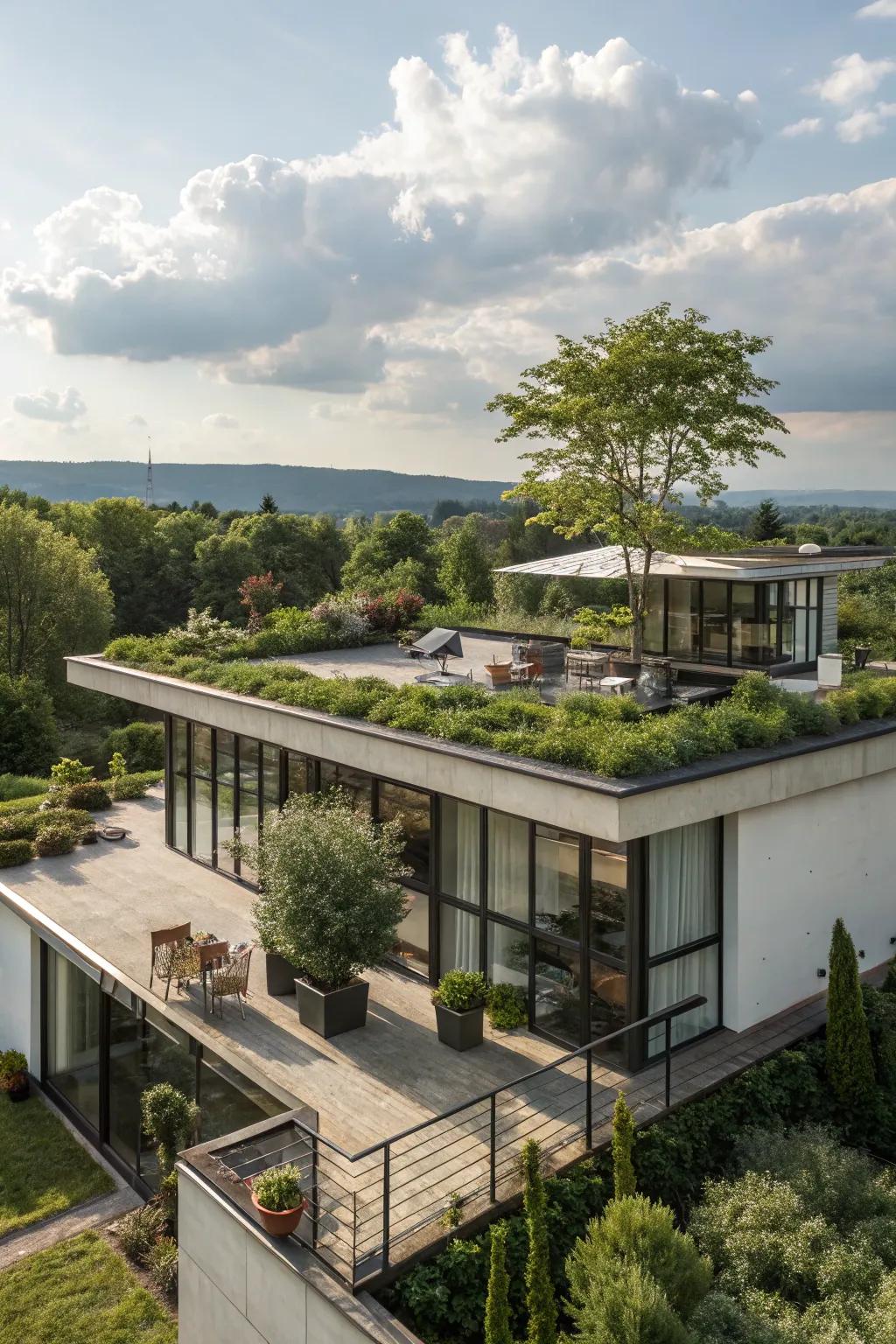 A level roof contributes to the streamlined appearance of a square residence.