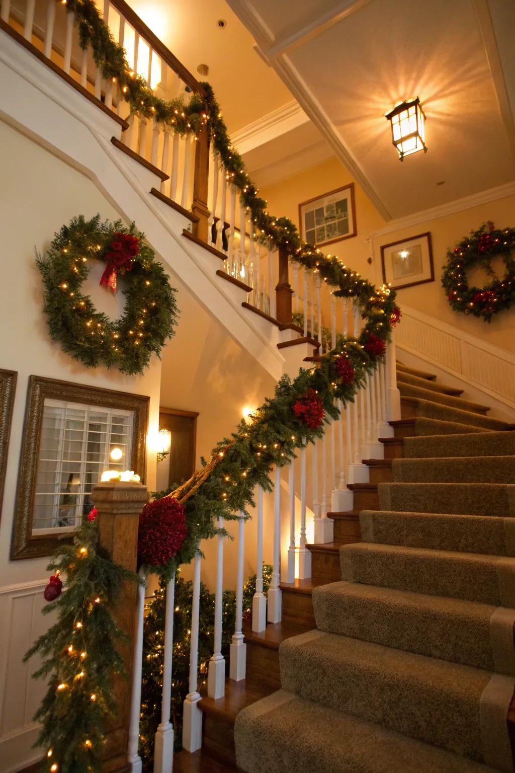 Celebrate the seasons with themed staircase ornaments.