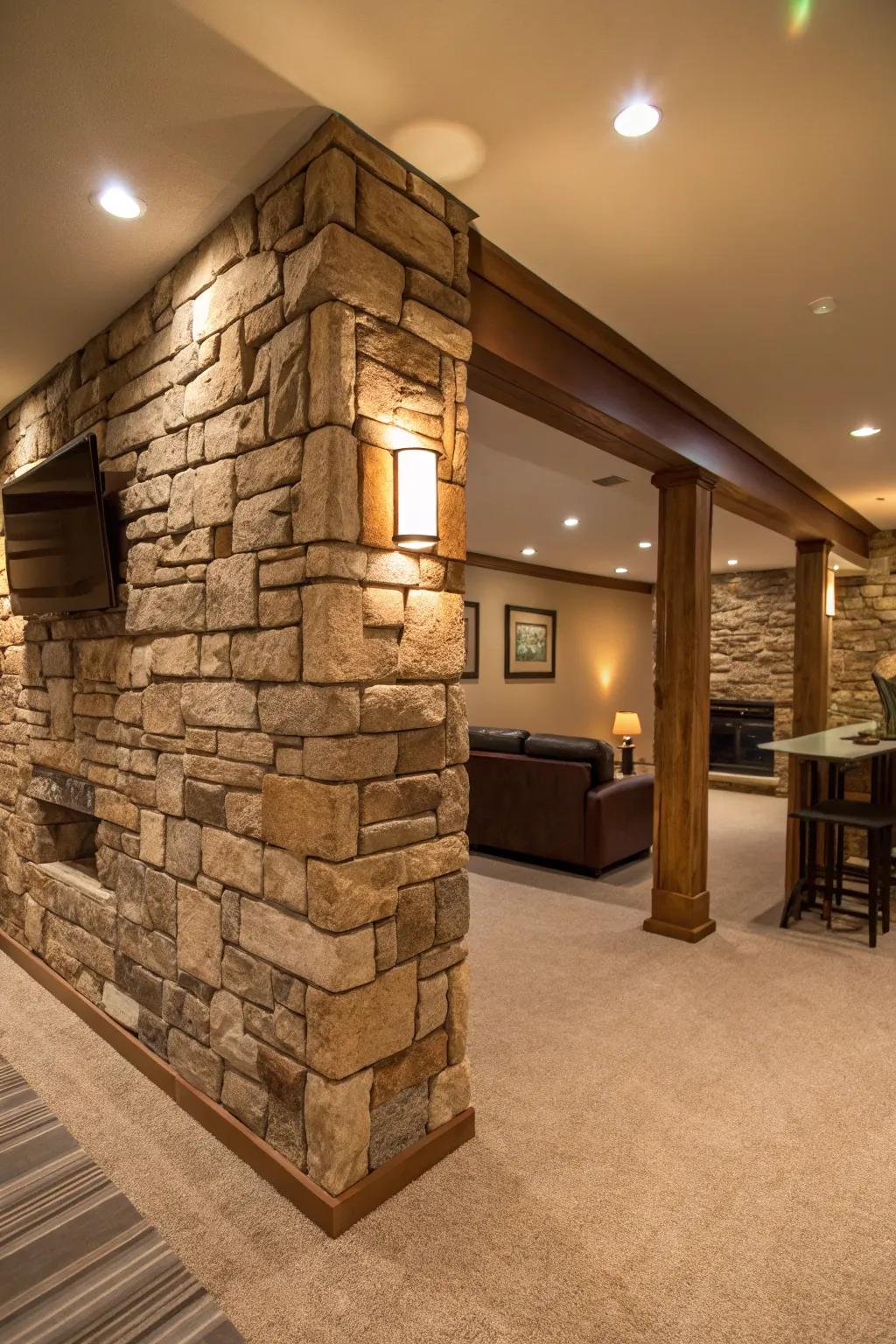 A subterranean level elevated by the charm of a stone wall.