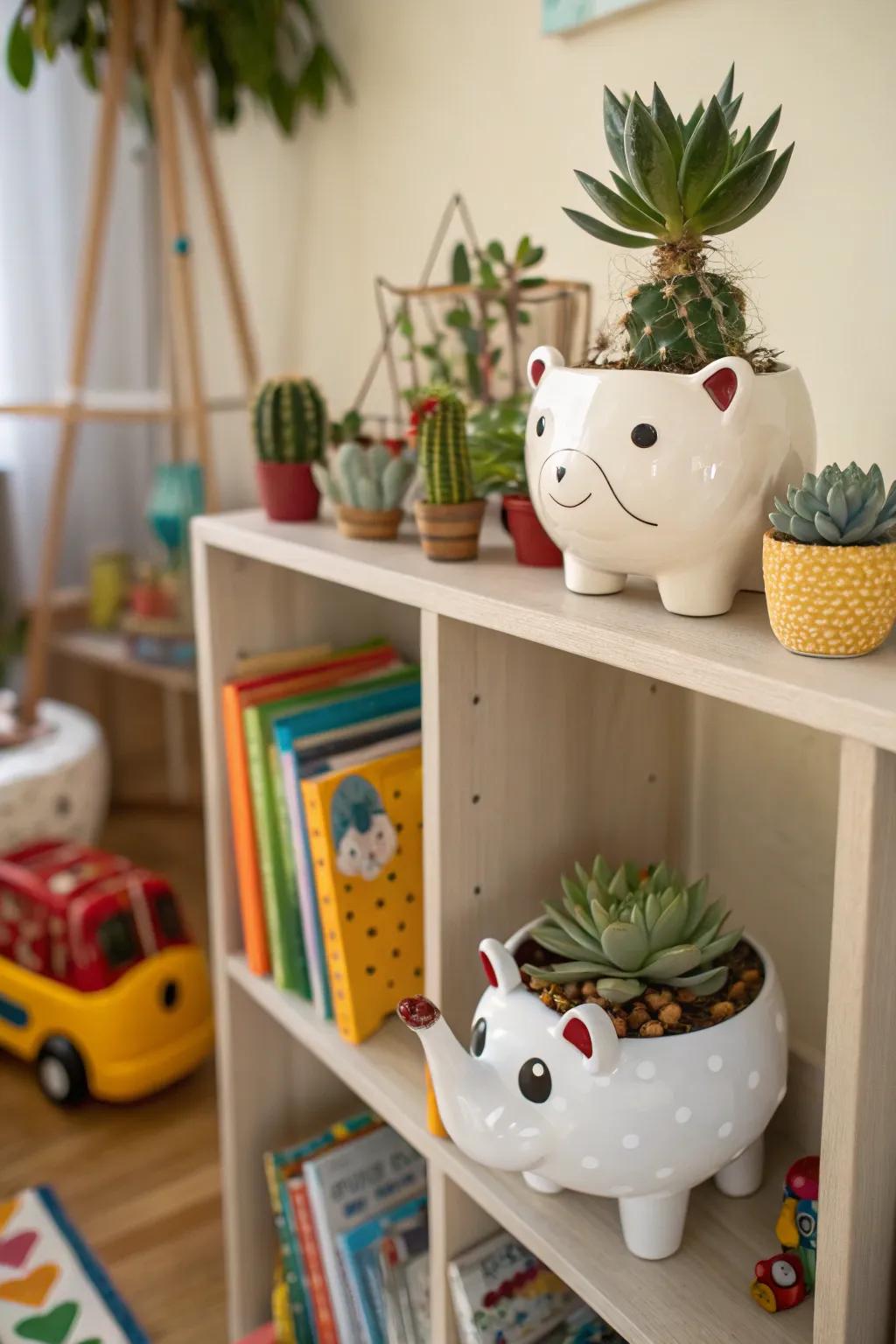 Whimsical ceramic creature containers for a spirited exhibit.