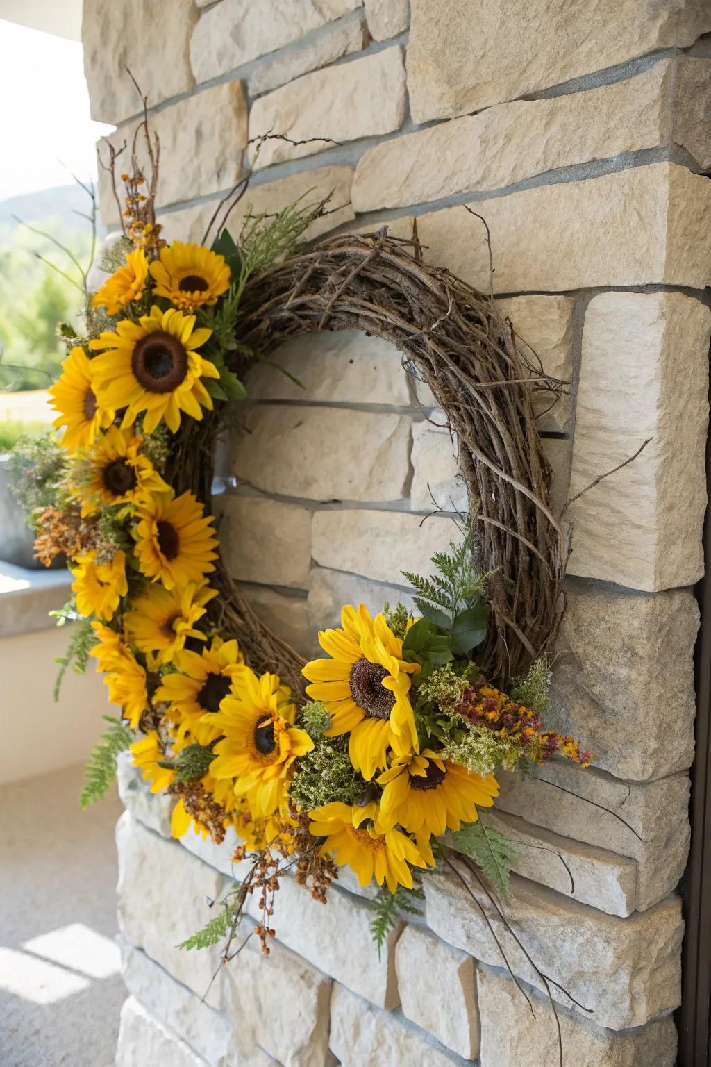 Embrace nature with a branch-woven sunburst wreath.