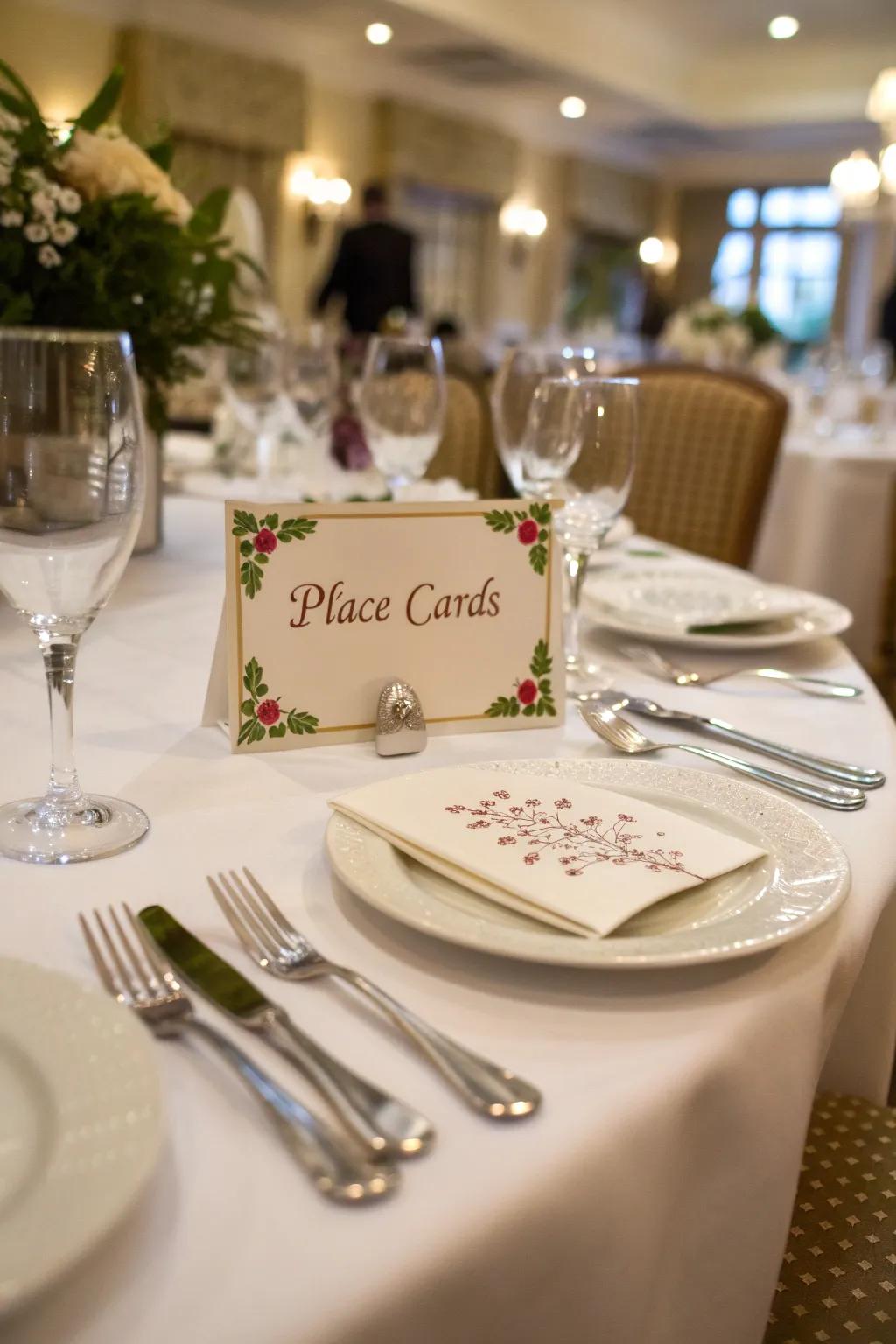 Personalized place markers impart a unique sentiment to the table.