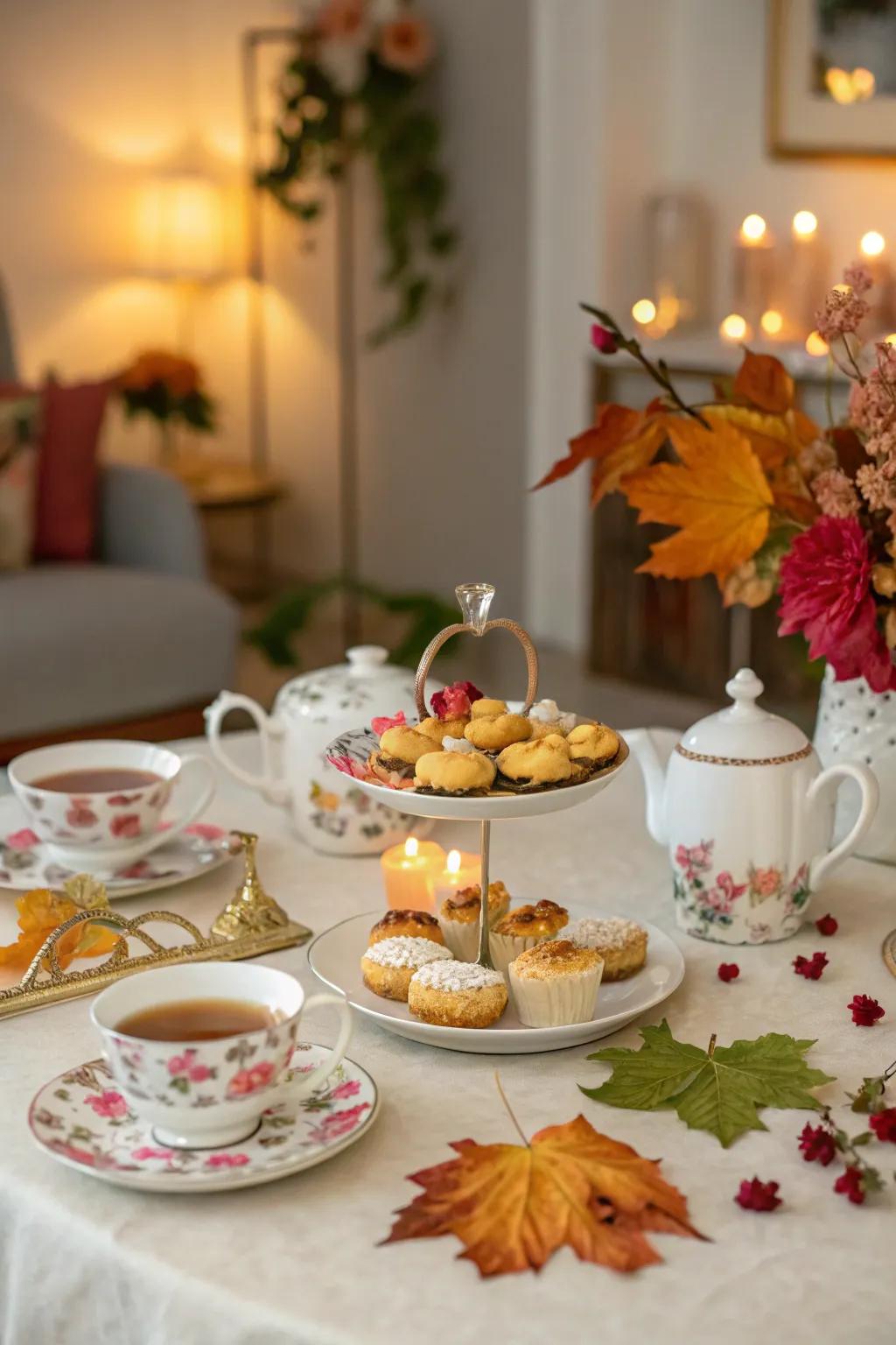 Seasonal decorations provide a cohesive theme to the tea party.