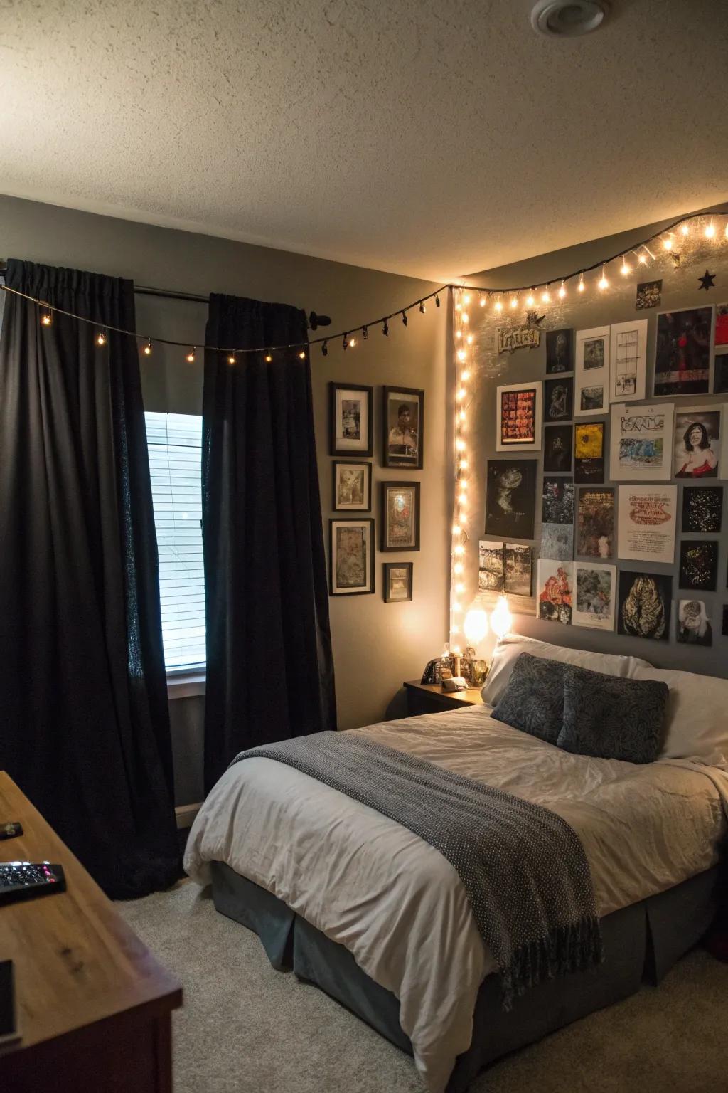 Deep drapes fashion a dramatic and contemporary atmosphere.