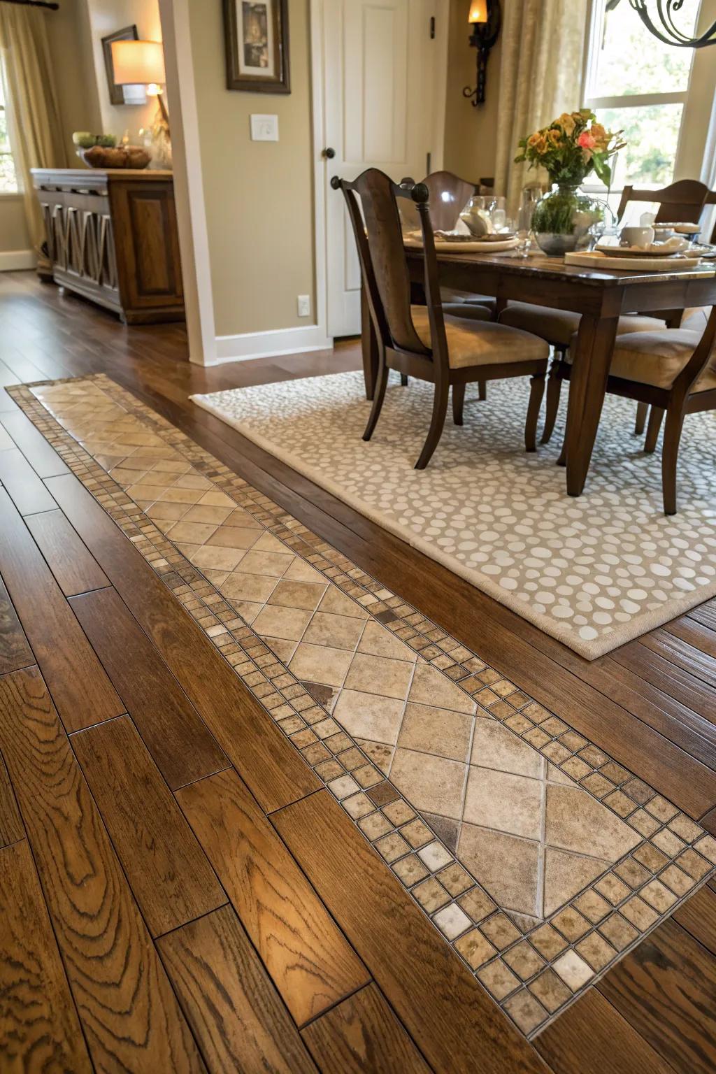 A ceramic carpet effect transitions exquisitely into timber surfacing.