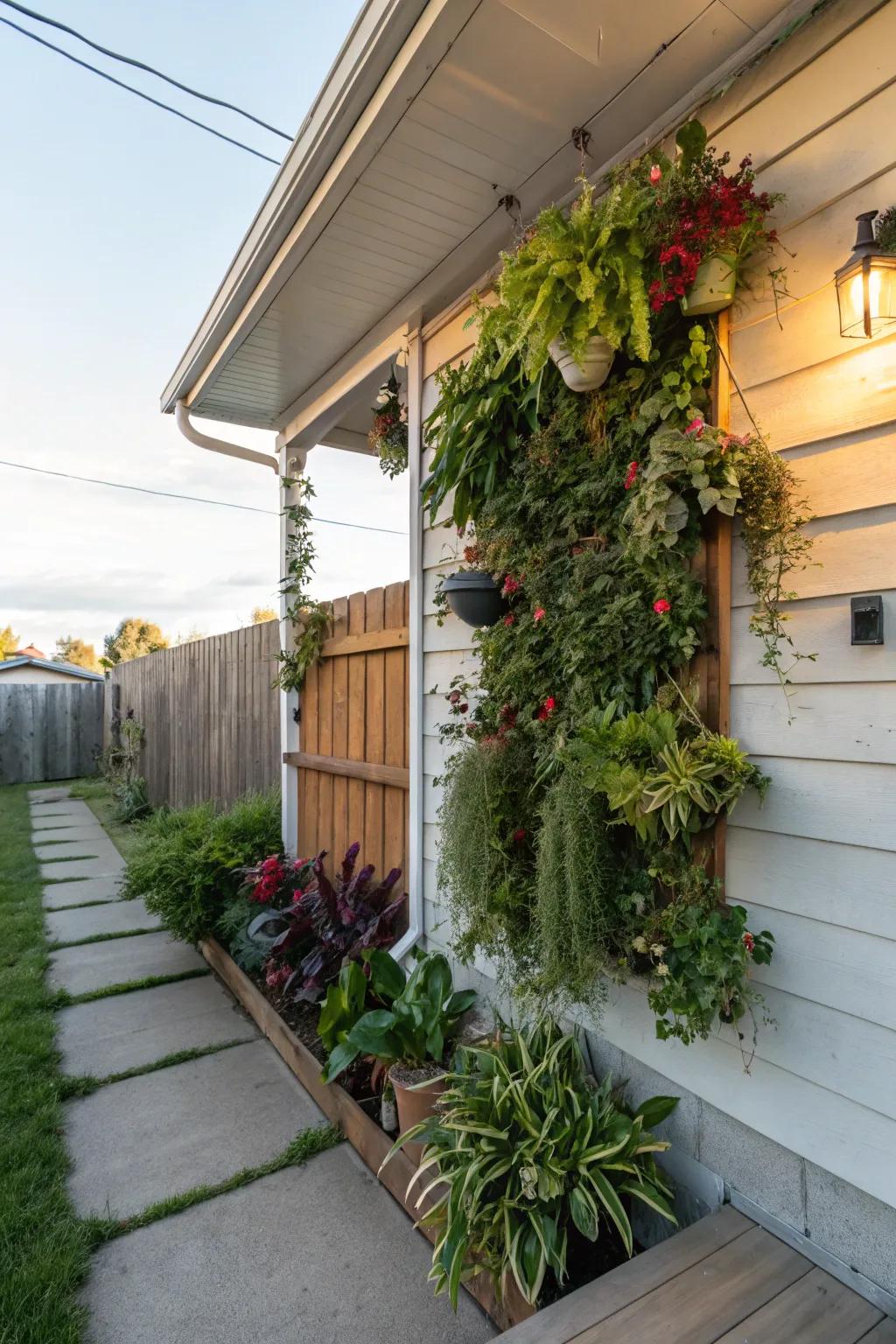 A rich suspended garden for vertical interest.