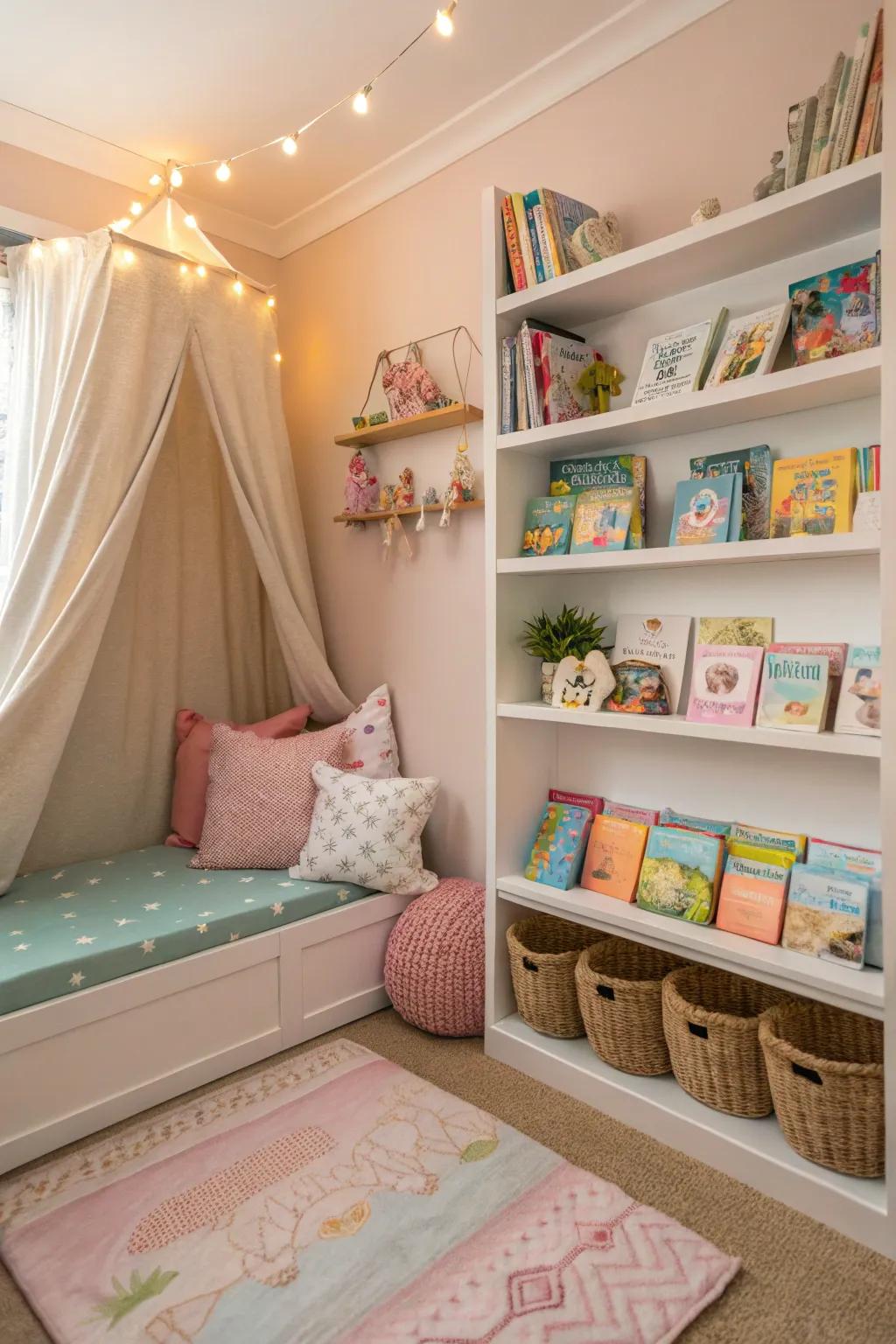 A literary nook encourages an affection for books.