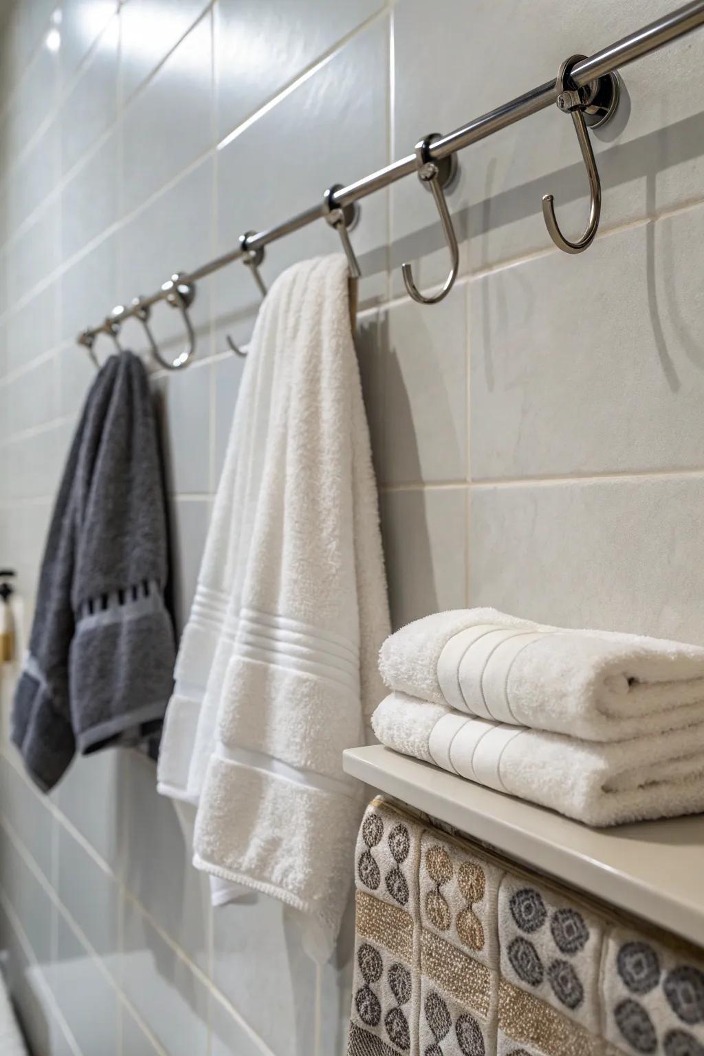 Embrace simplicity and elegance with minimalist metal hooks for a modern touch.