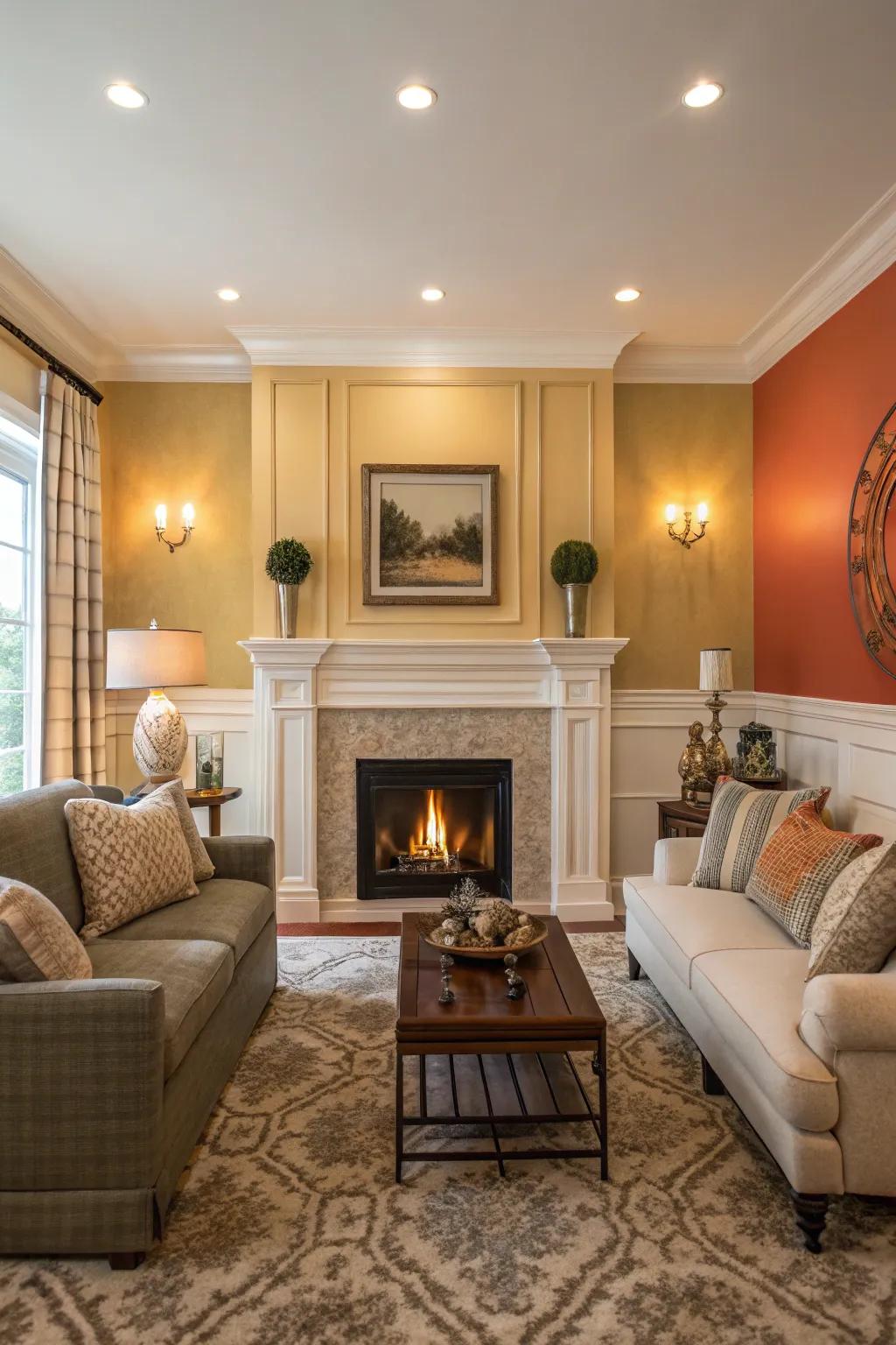 Complementary hues engender harmony in the chamber.