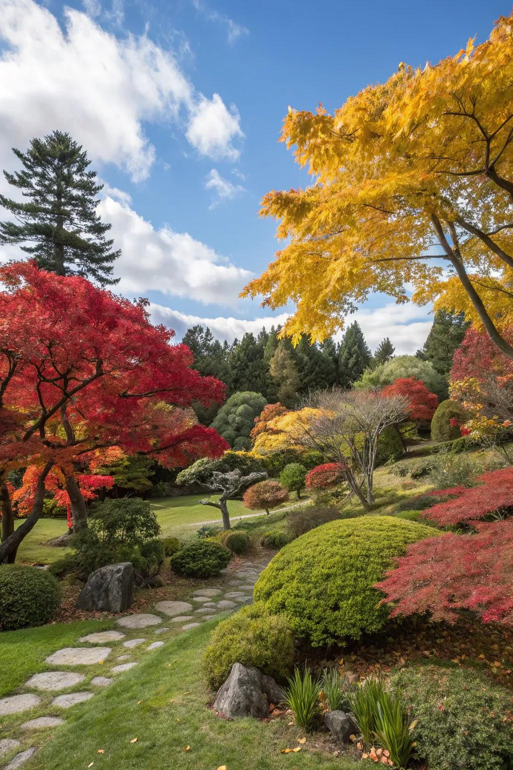 Indulge in a palette of colors with trees selected for their seasonal beauty.