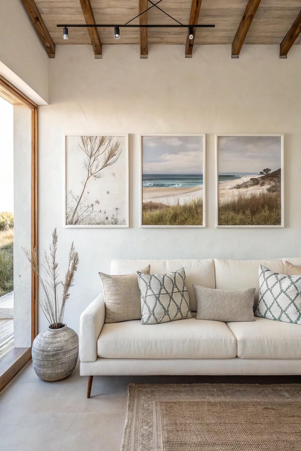 Basic triptych artwork adds style to any room.