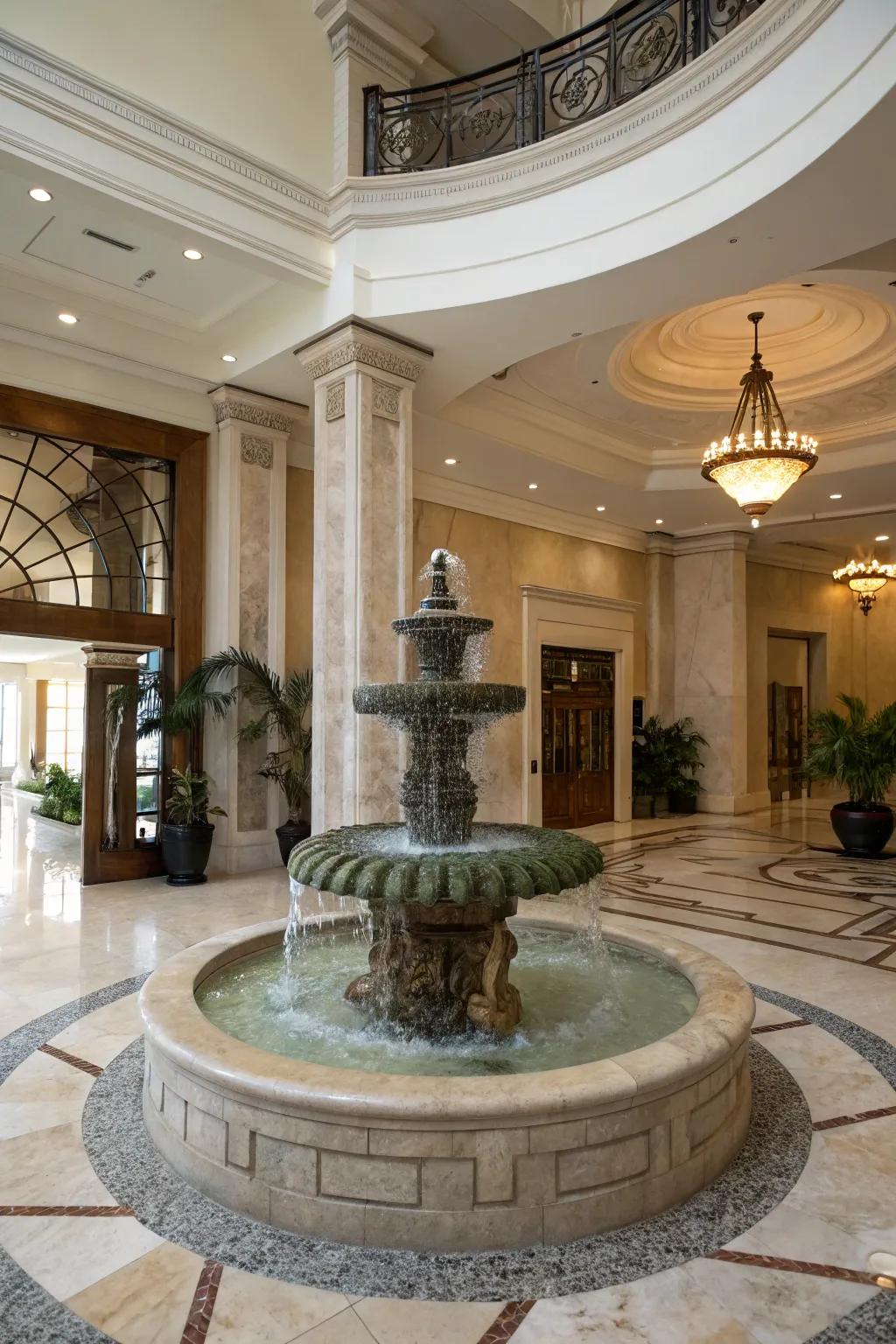 A water feature imbues tranquility and sophistication into your entryway.