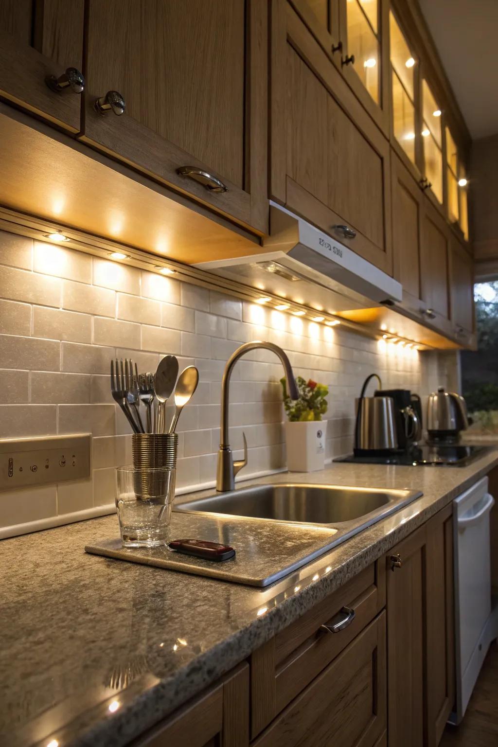 Motion-detecting lamps add convenience and efficiency to the kitchen.