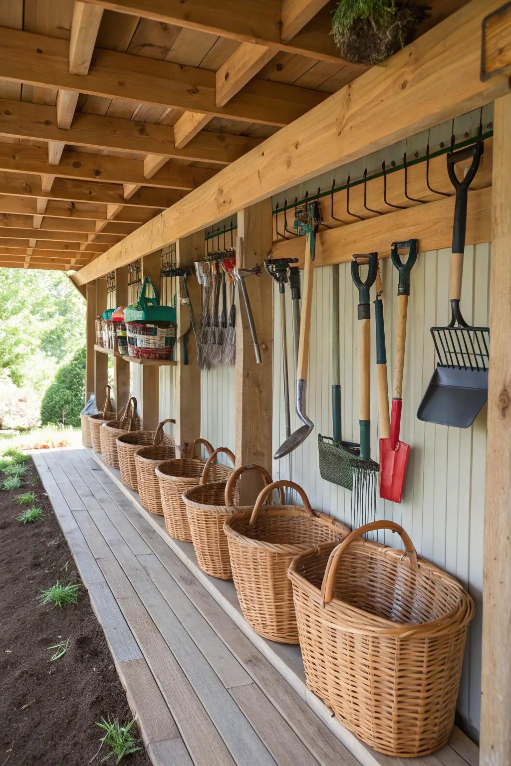 Suspension hooks and containers keep small articles ordered and effortlessly reachable.