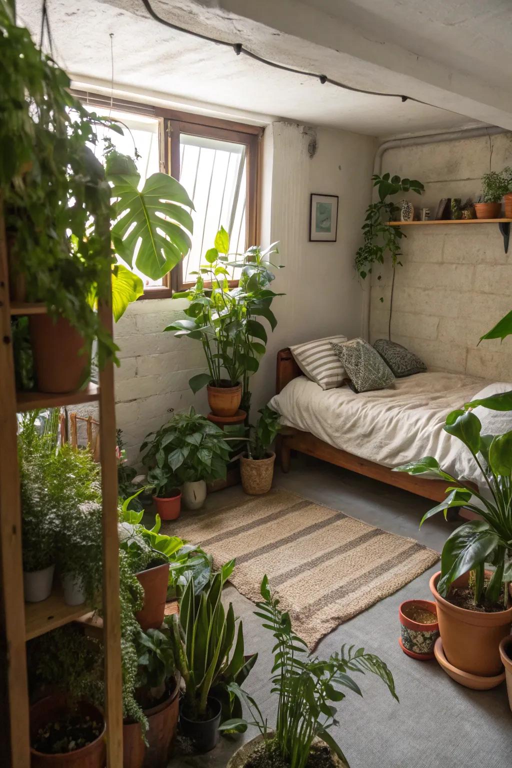 Flora can introduce vitality and vibrancy to your basement bedroom.
