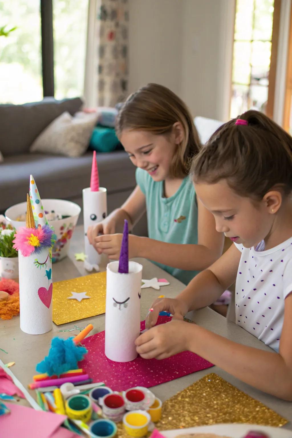A creative crafting station for making unicorns.