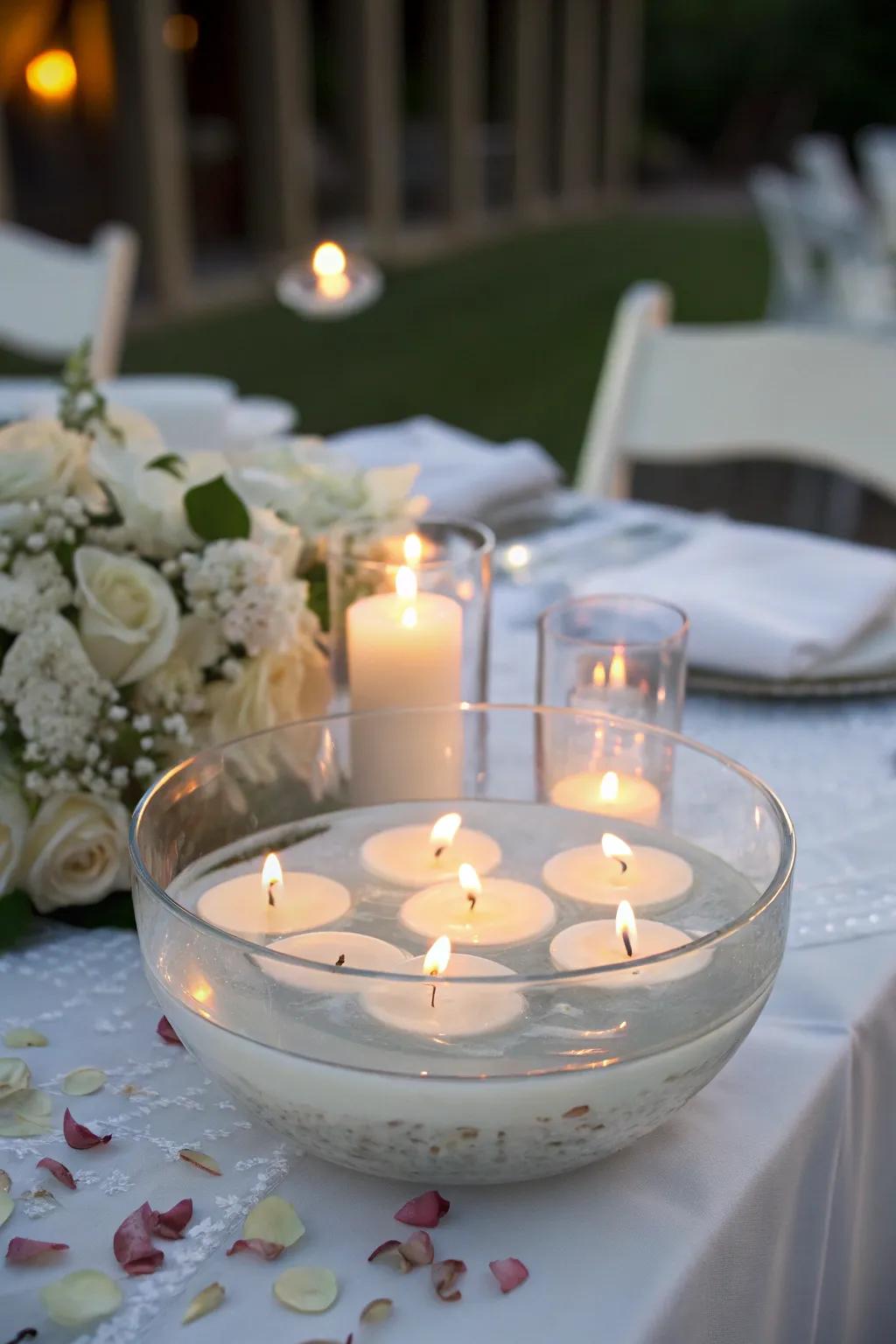 Suspended lights inject a captivating spin on this unity candle platform.