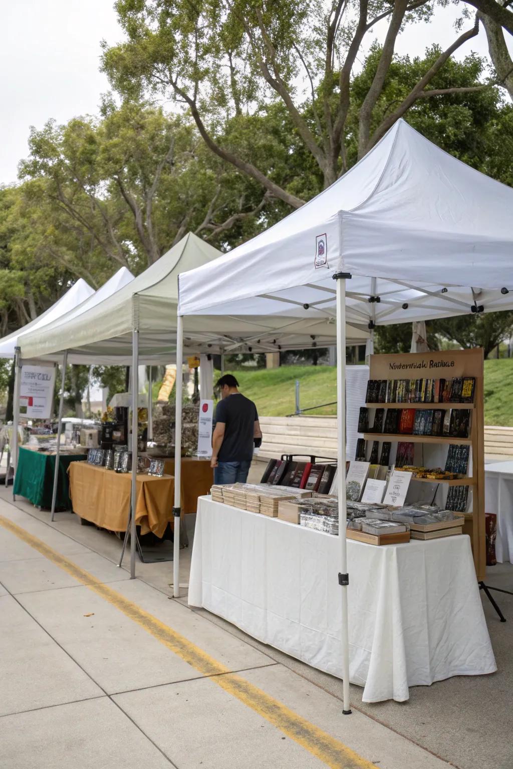 A weather-resistant booth configuration featuring protective shelters.