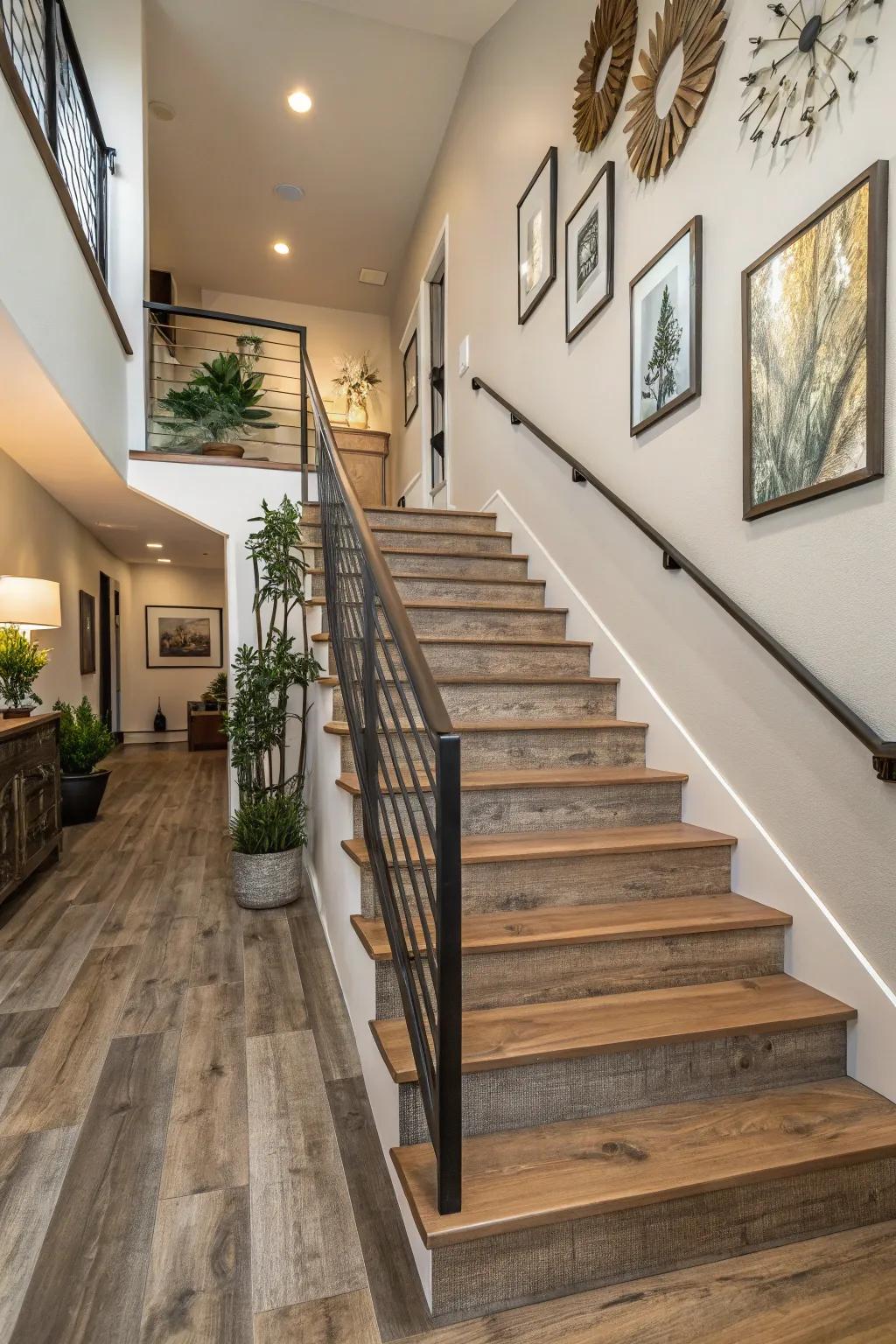 Vinyl on stairs delivers panache and strength.