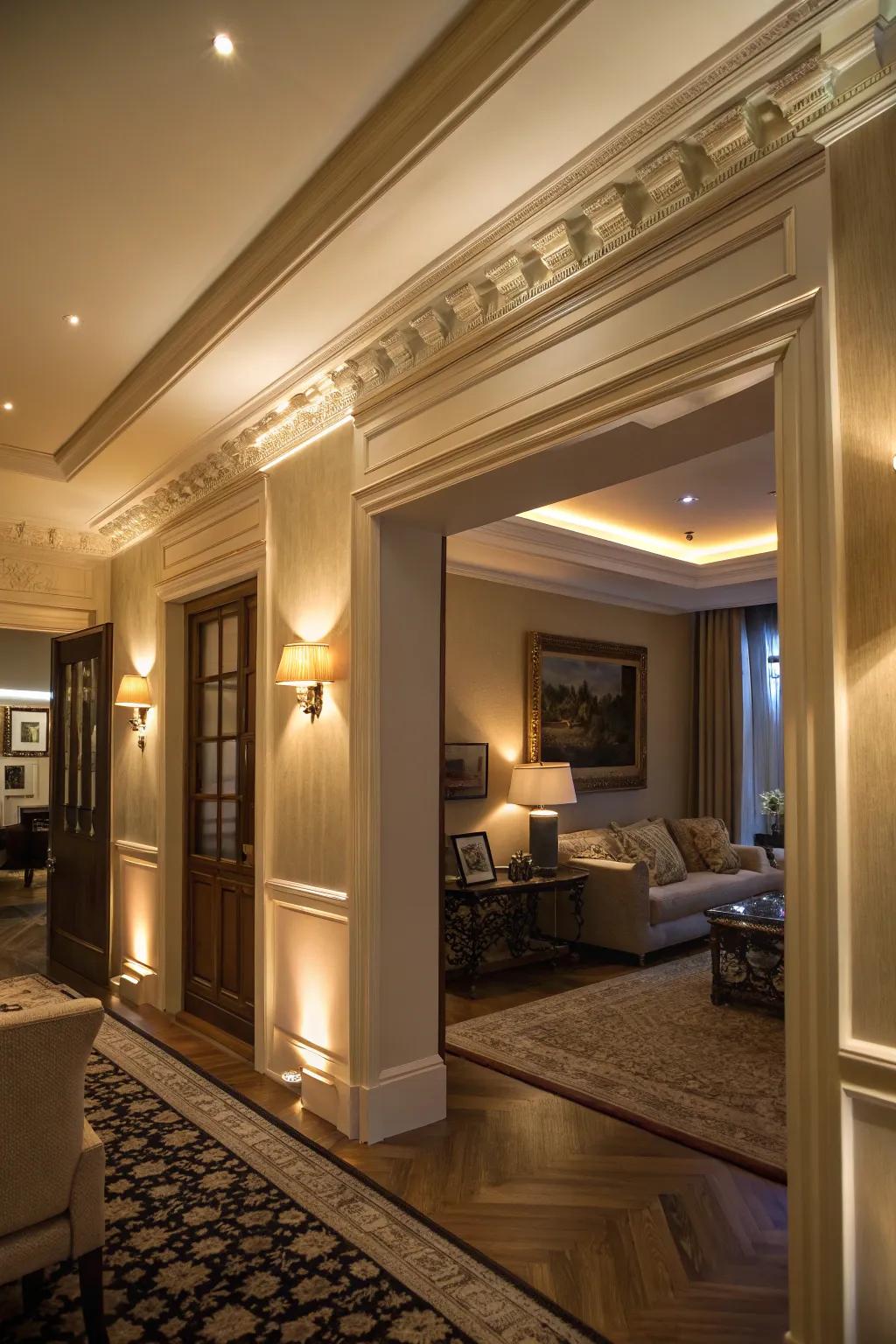 Boost ambiance through integrated lighting within moldings.