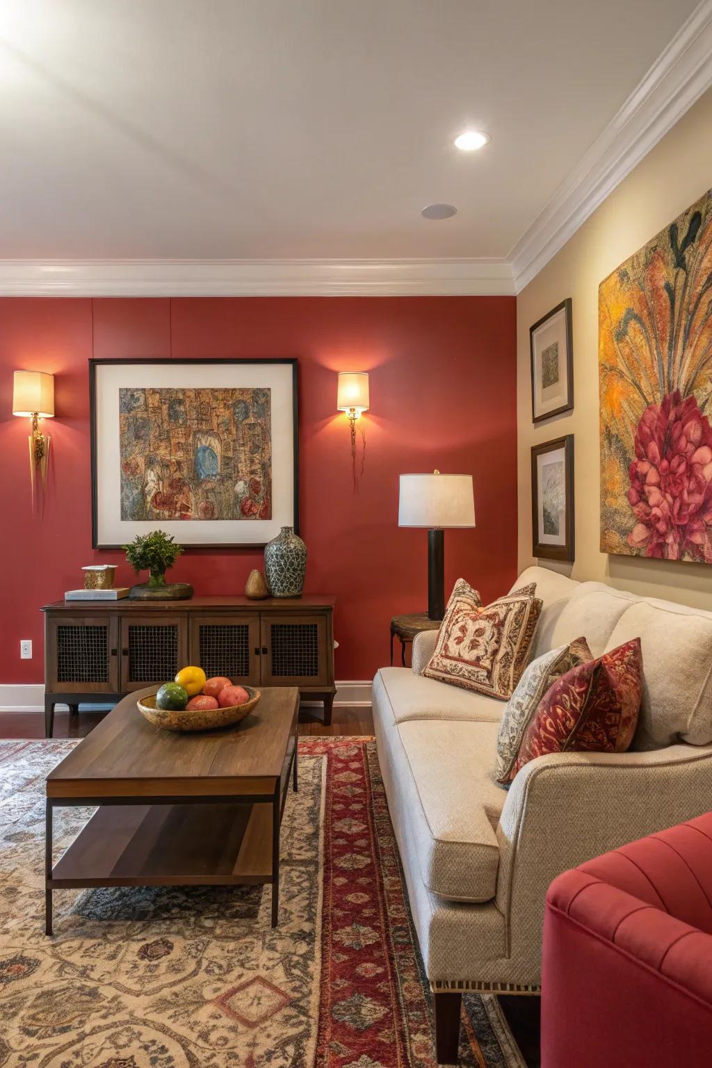 An emphasized wall can transform your art into the central attraction of the setting.