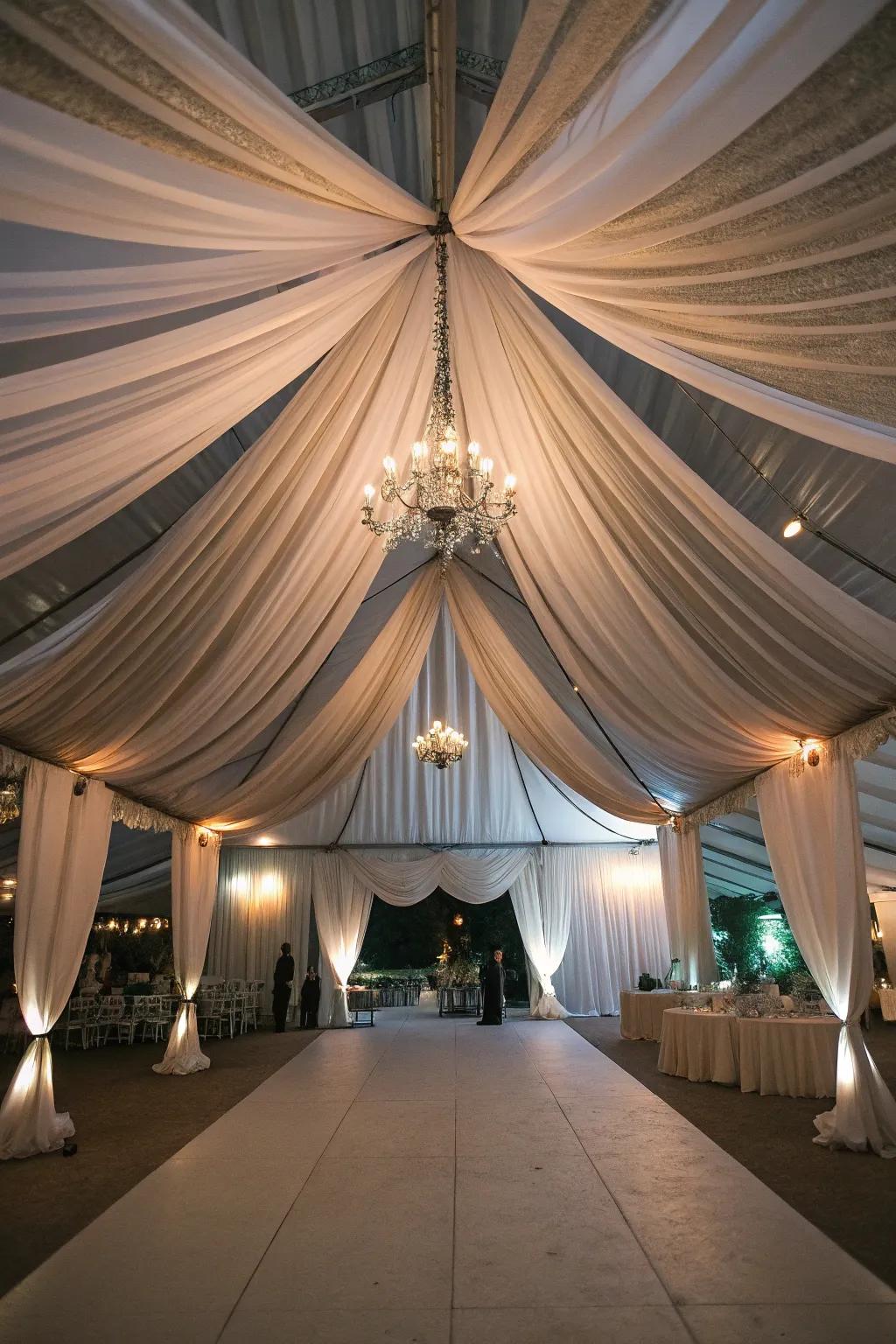 Canopy impacts engender a sense of grandeur within the tent.