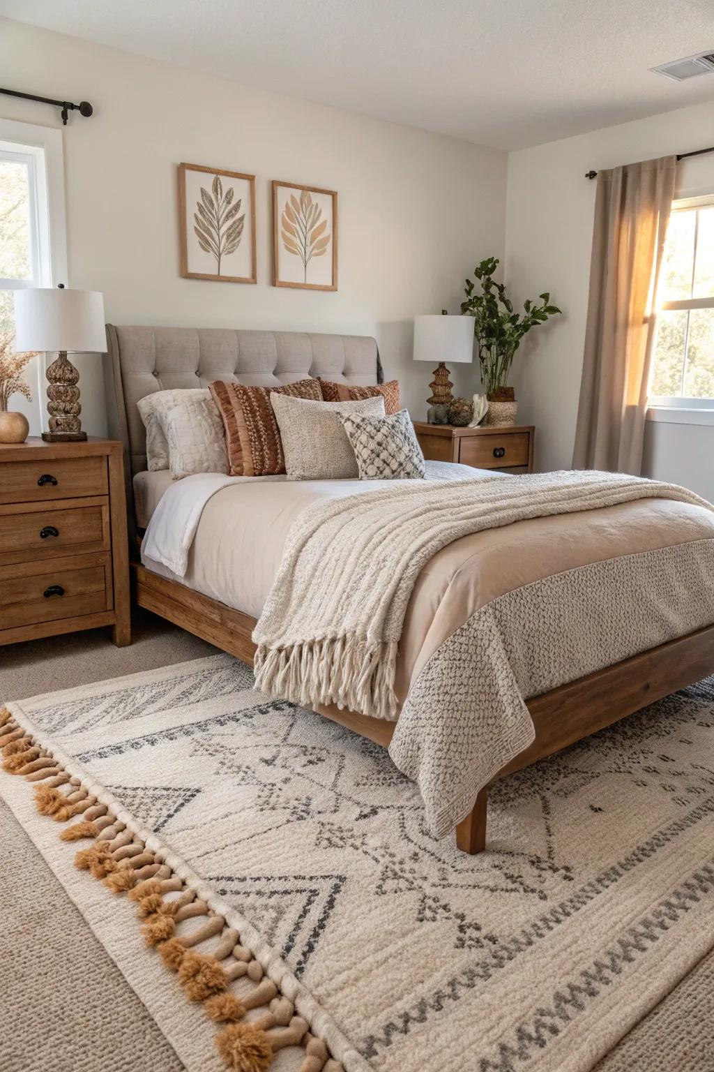 Arranging floor coverings introduces texture and comfort, amplifying the room's profundity and essence.