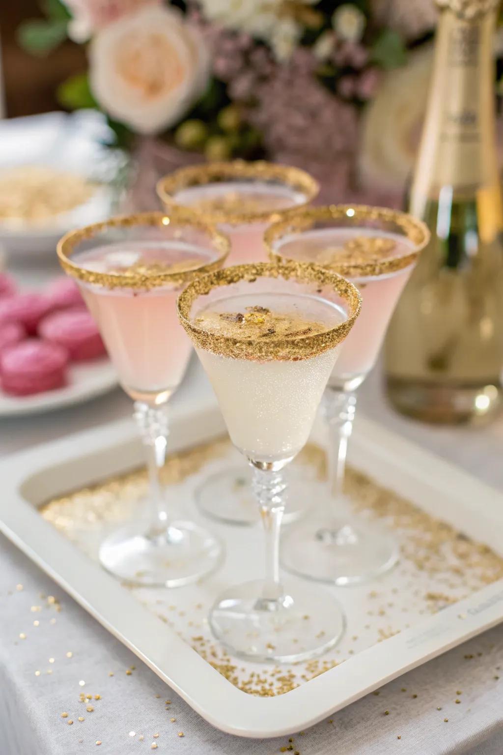Shimmering beverages featuring ingestible gilded features.