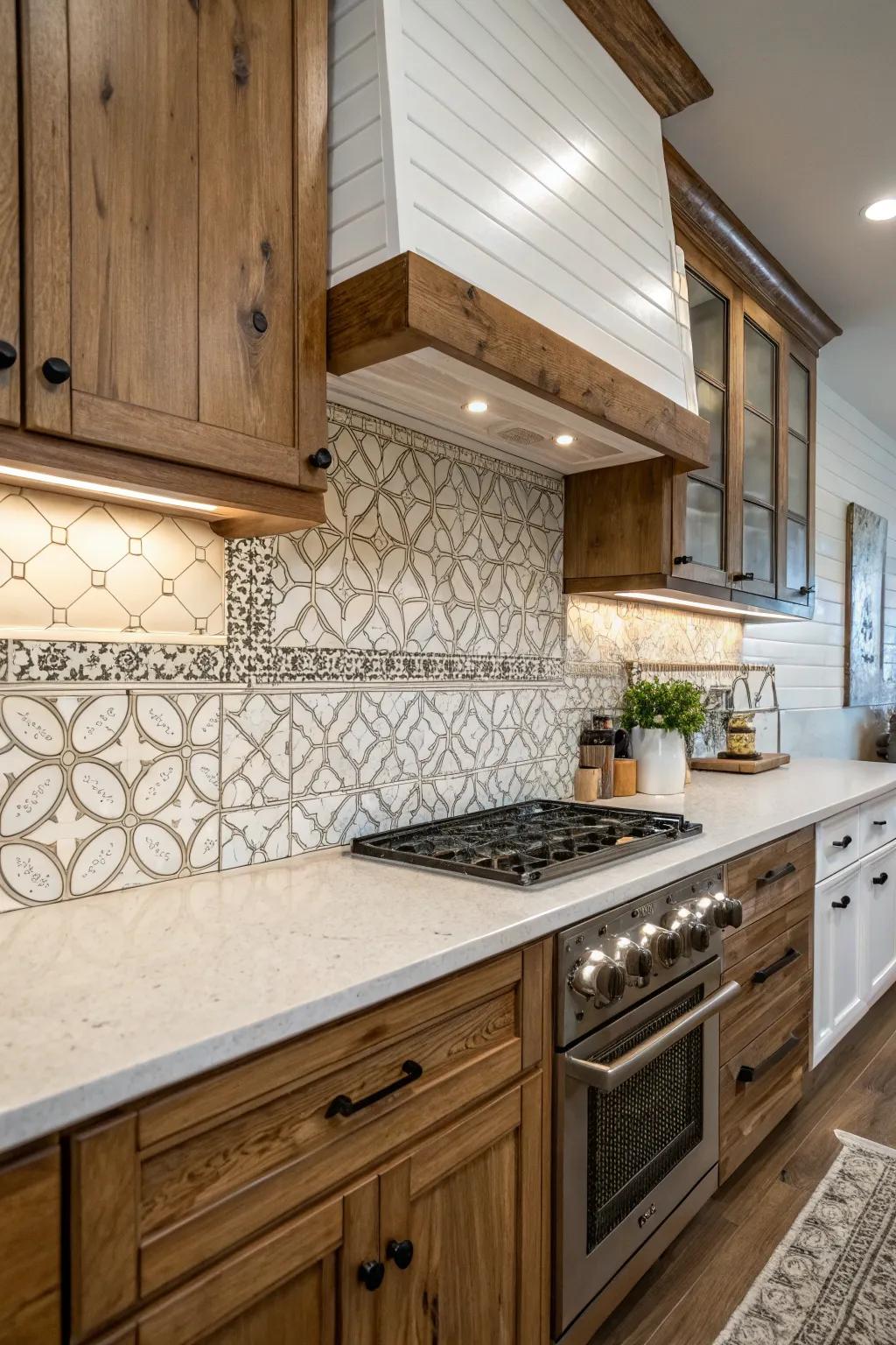 A bespoke backsplash through combined aterials.