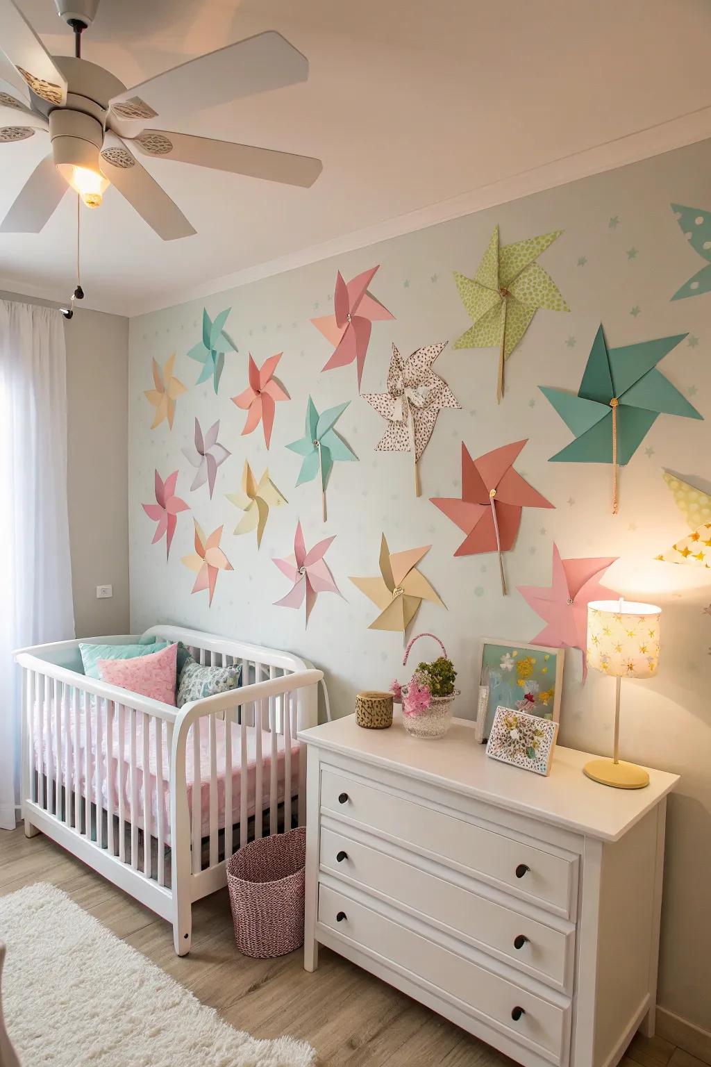 Vibrant aero-decor imparts a whimsical touch to the nursery.