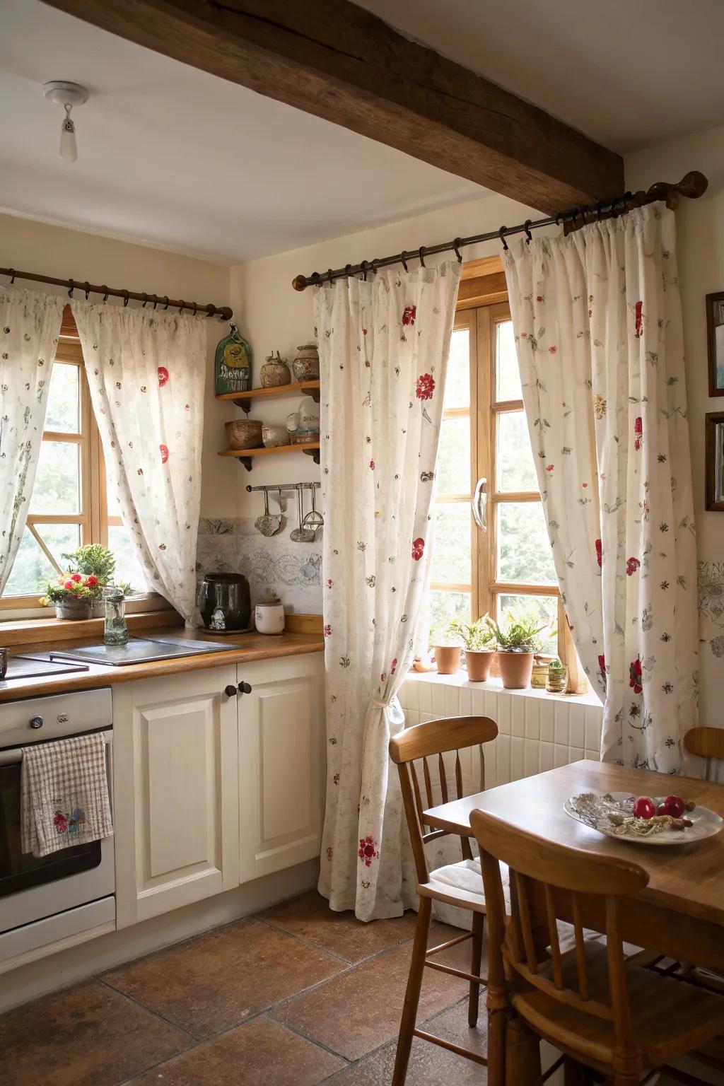 Half-height curtains contribute appeal and solitude to your cooking space.