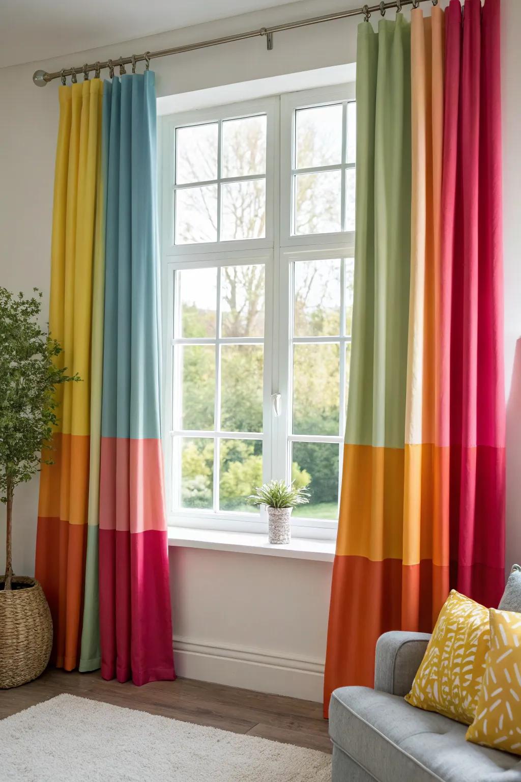 Chromatic division through panels introduces a contemporary note to this living room.