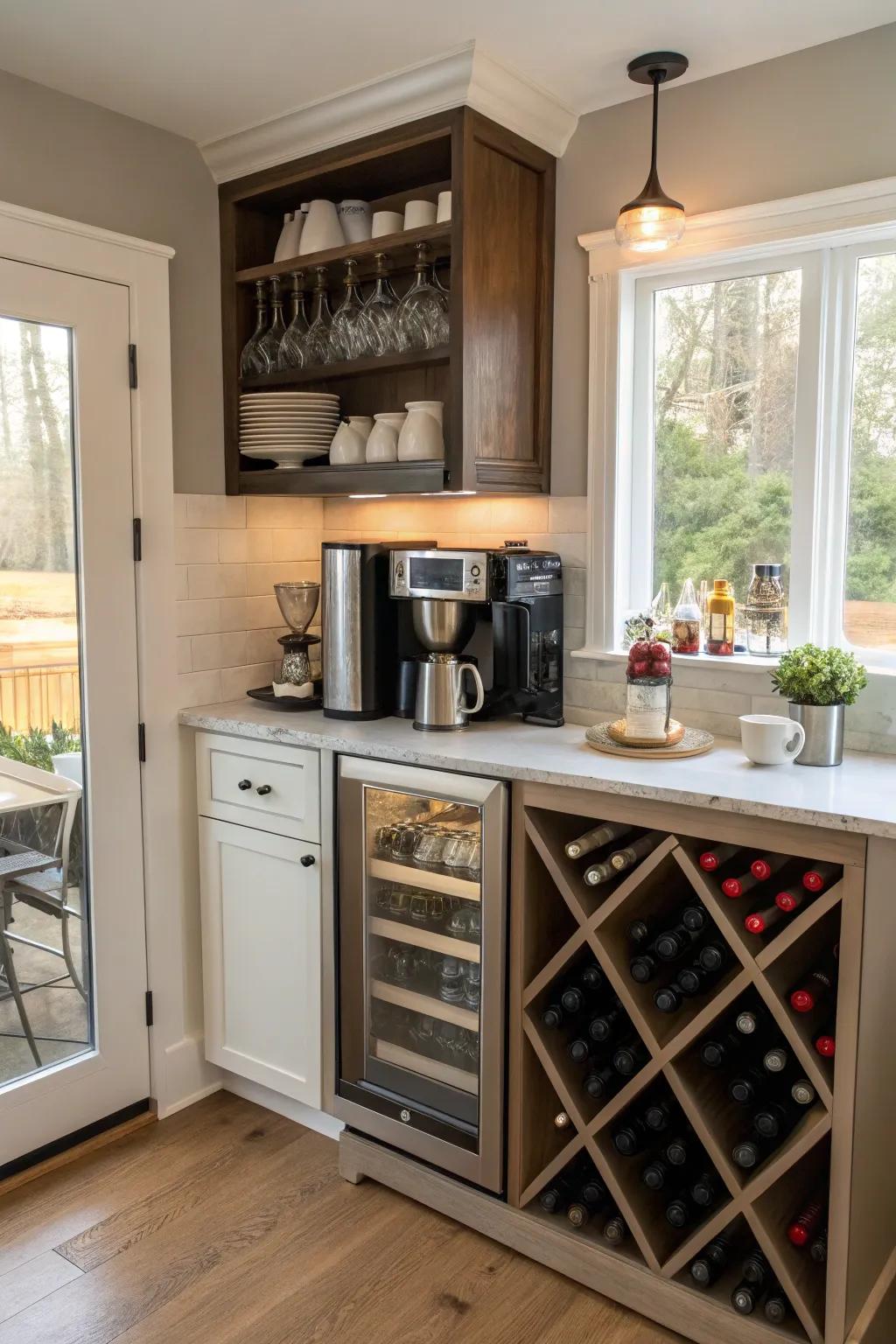 Create a multi-faceted space by integrating wine storage with other functions.