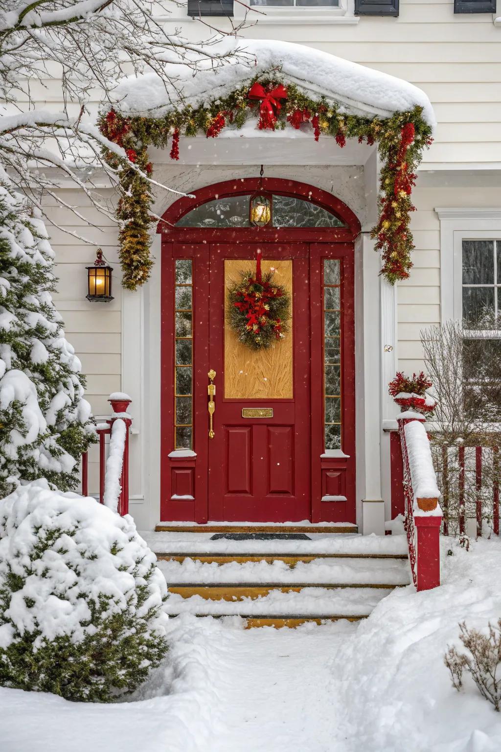 Bold hues bring vibrant life to a winter doorway.