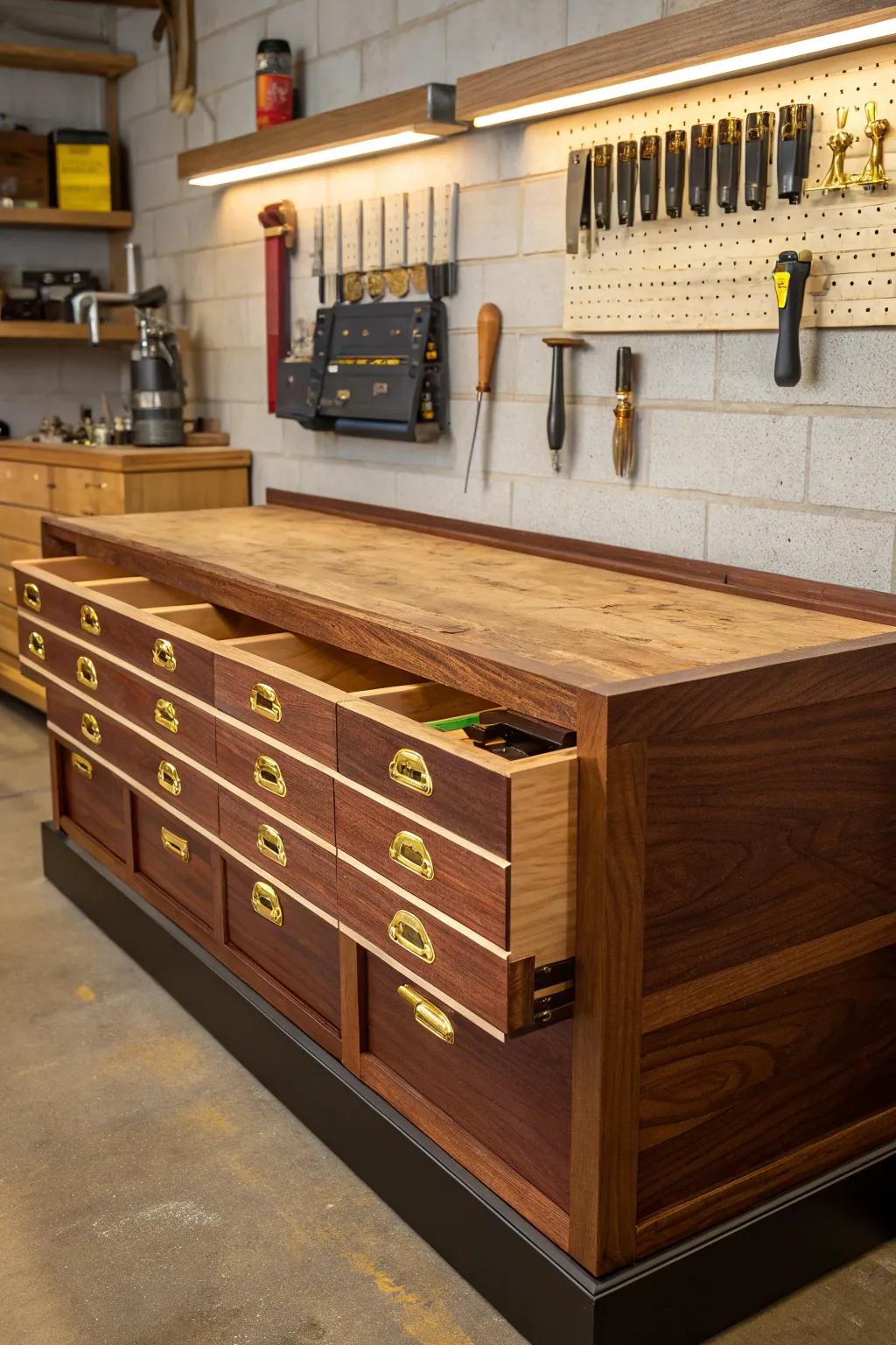 Enhance your workbench area using stylish sub-bench storage bins, uniting elegance and utility.