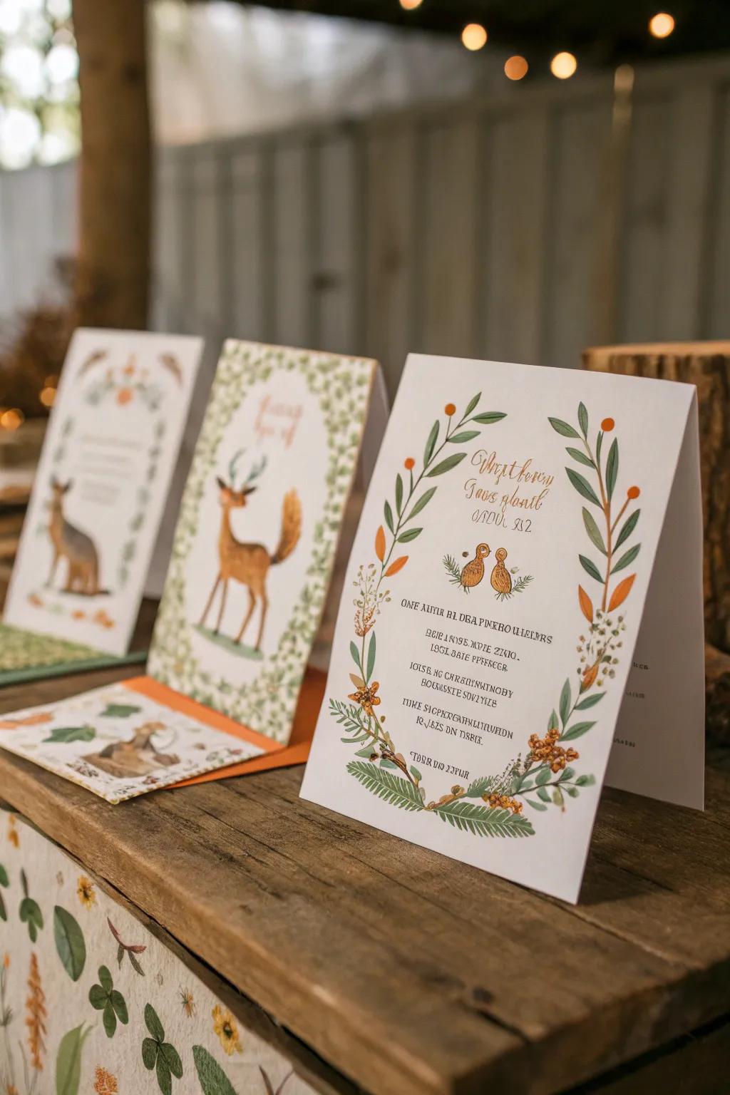 Invite your guests with charming woodland-themed invitations.