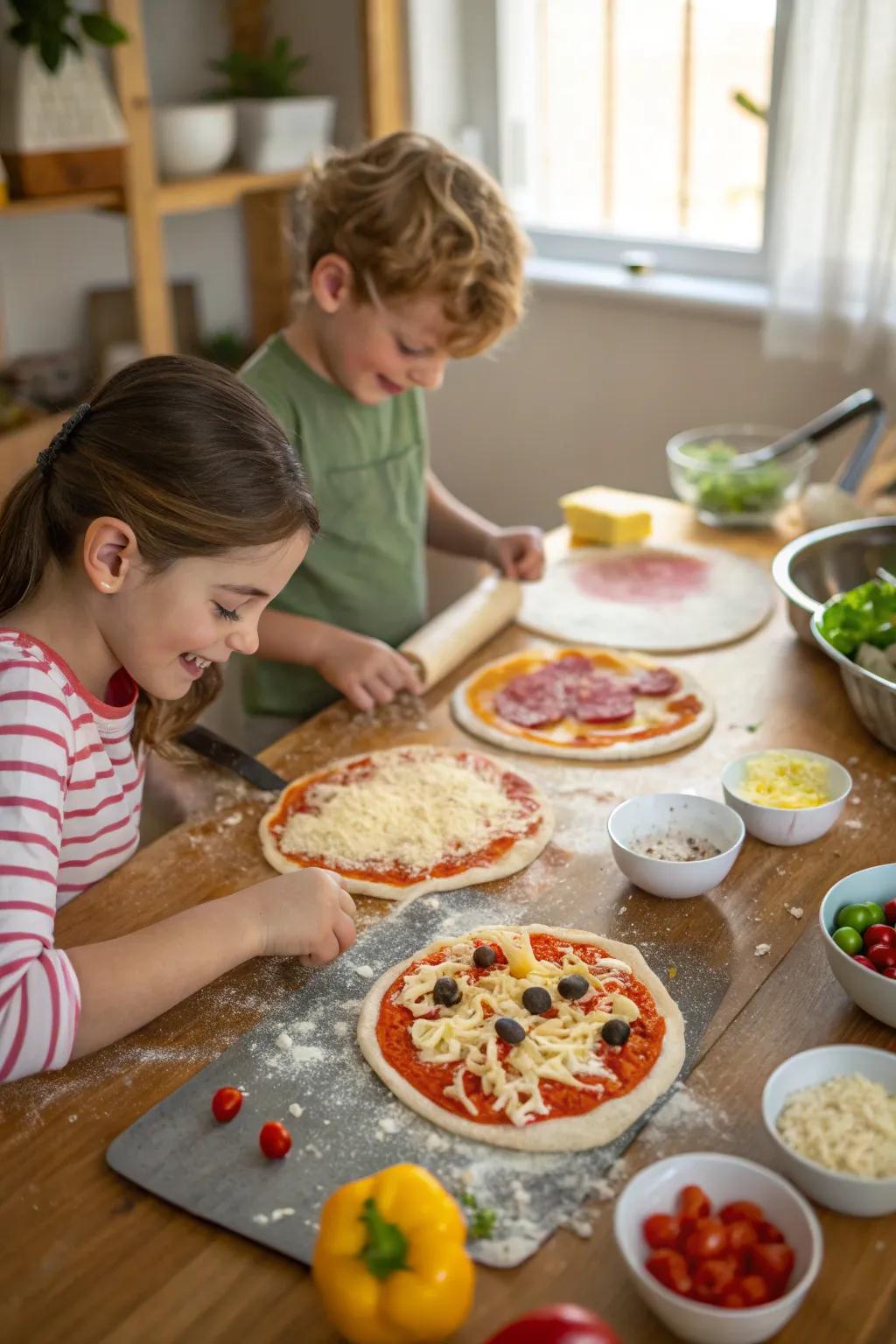 A homemade flatbread-making station for children to get inventive with their toppings.